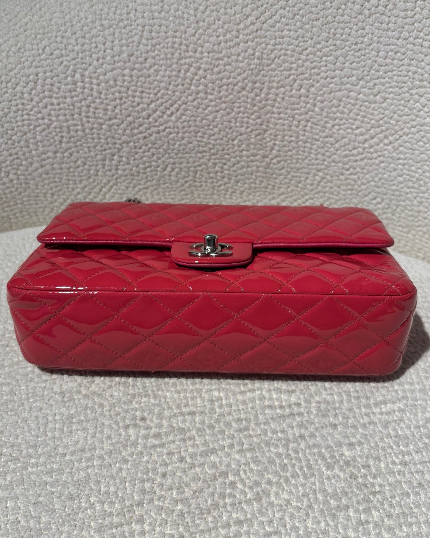 Chanel Flap Bag - Raspberry Patent Leather & Silver Hardware