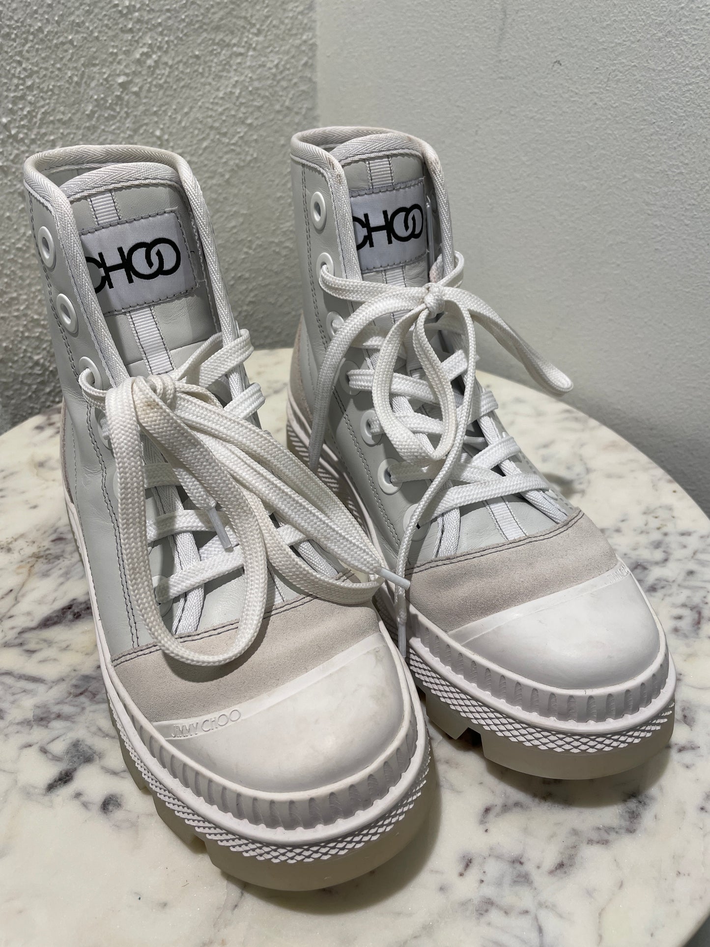 Jimmy Choo Nord White Nappa Leather & Suede Sneaker Boots - 37