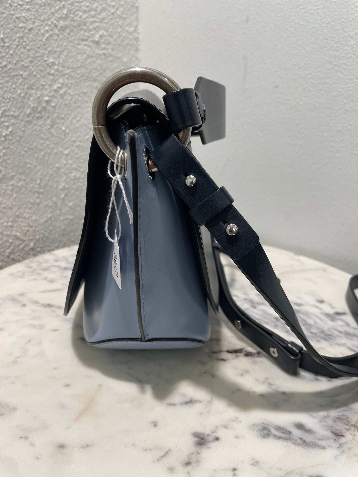 Ganni Banner Two-Tone Saddle Shoulder Bag - Navy / light blue