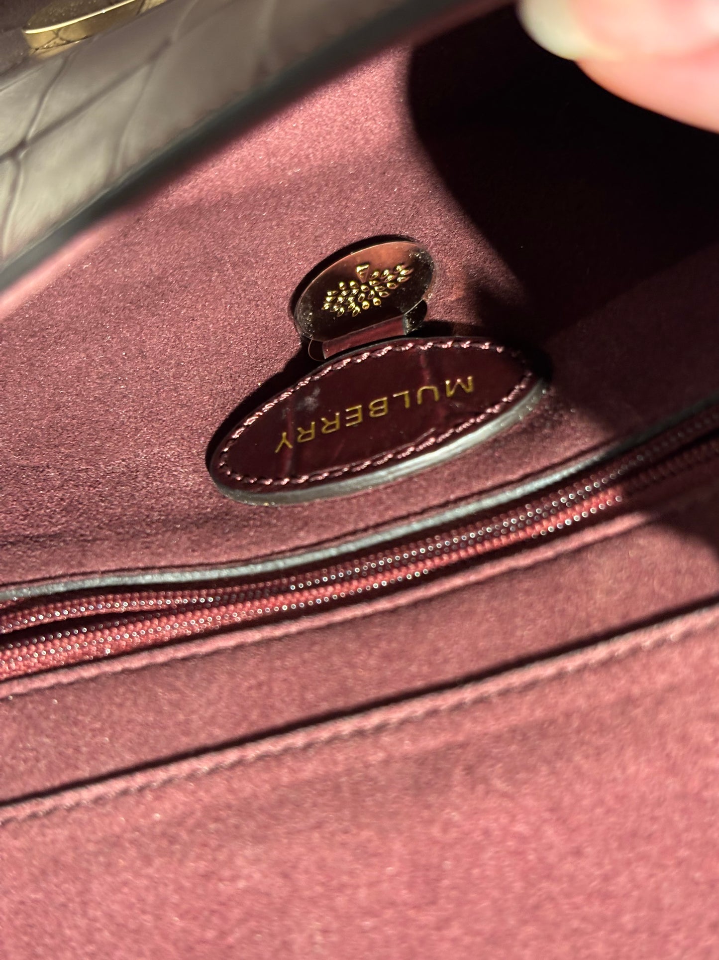 Mulberry Lily bag - Burgundy Crocodile-embossed leather & Gold Hardware