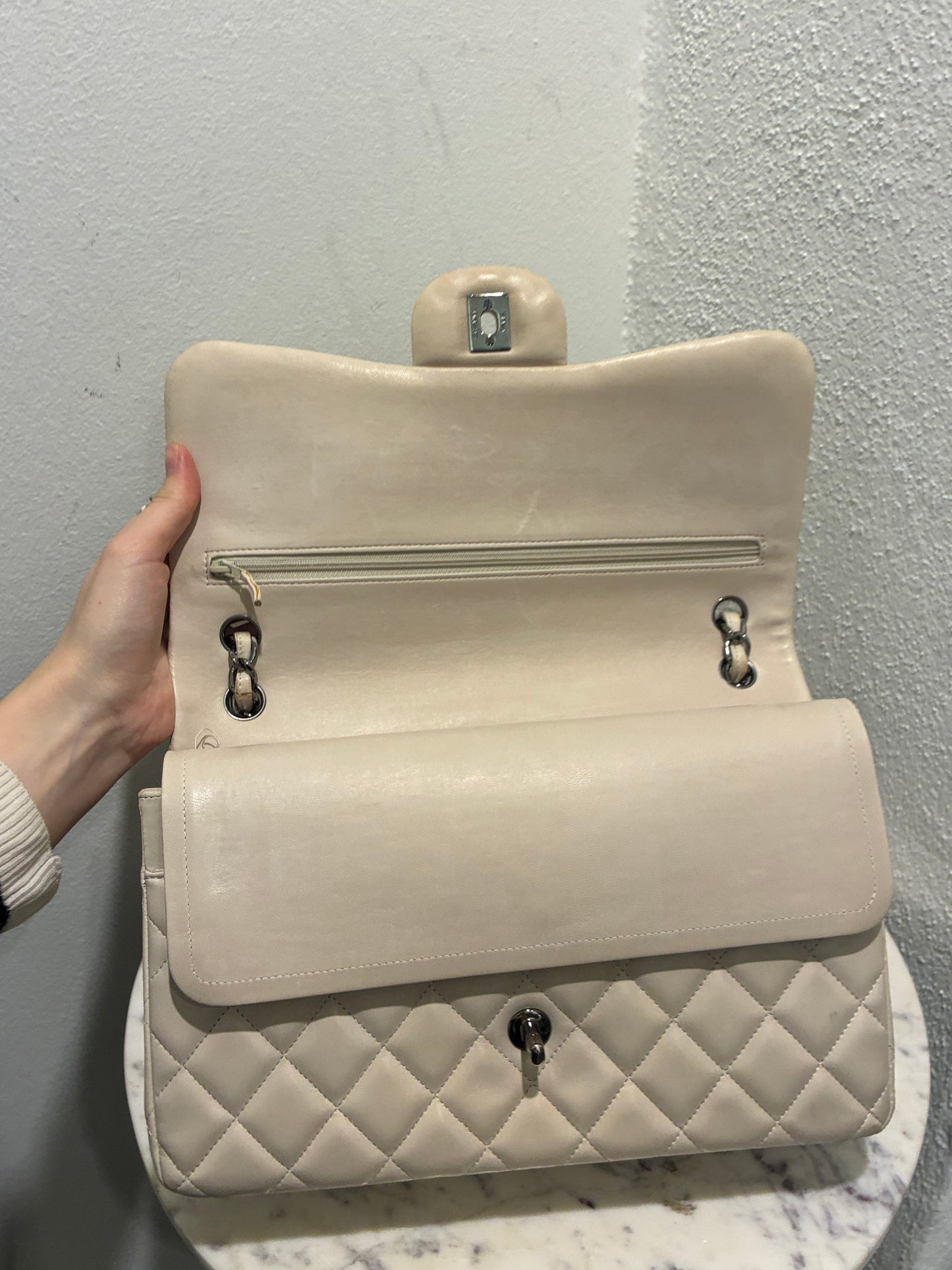 Chanel Classic Double Flap – Jumbo - Beige Lambskin & Dark Silver Hardware