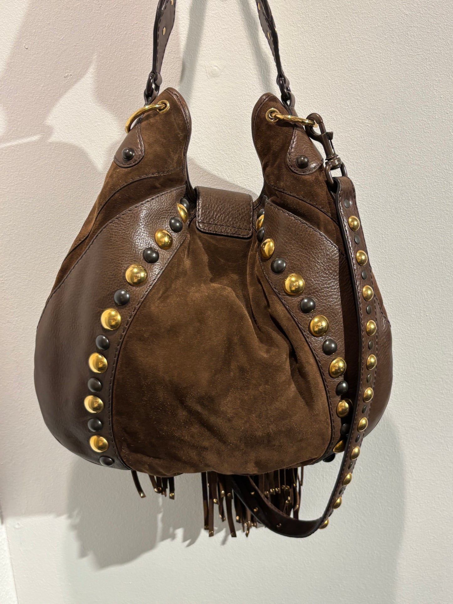 Gucci Fringe Bag – Suede & Leather with Stud Details