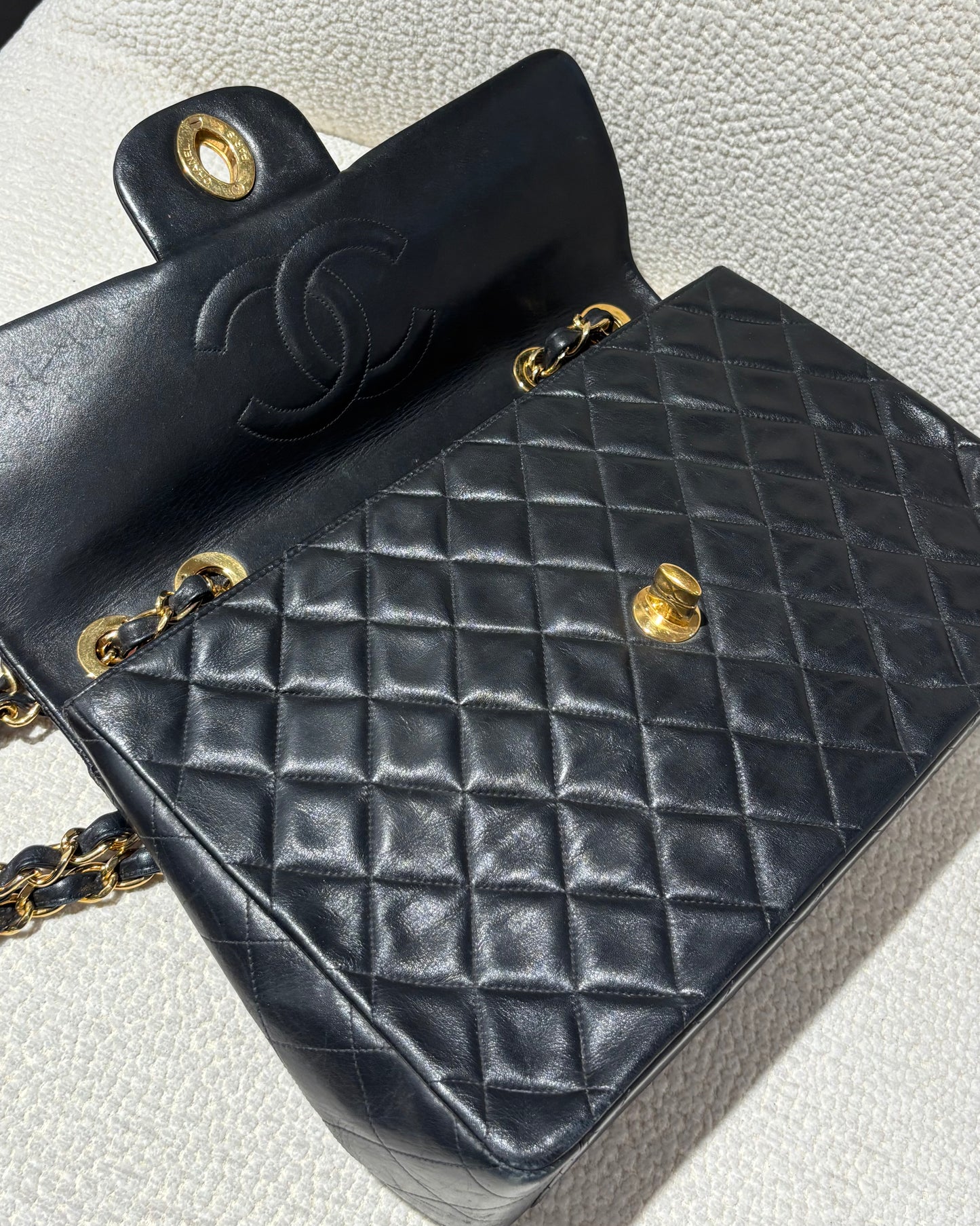 Chanel Vintage XL Classic Flap Bag – Black Lambskin & 24K Gold Hardware