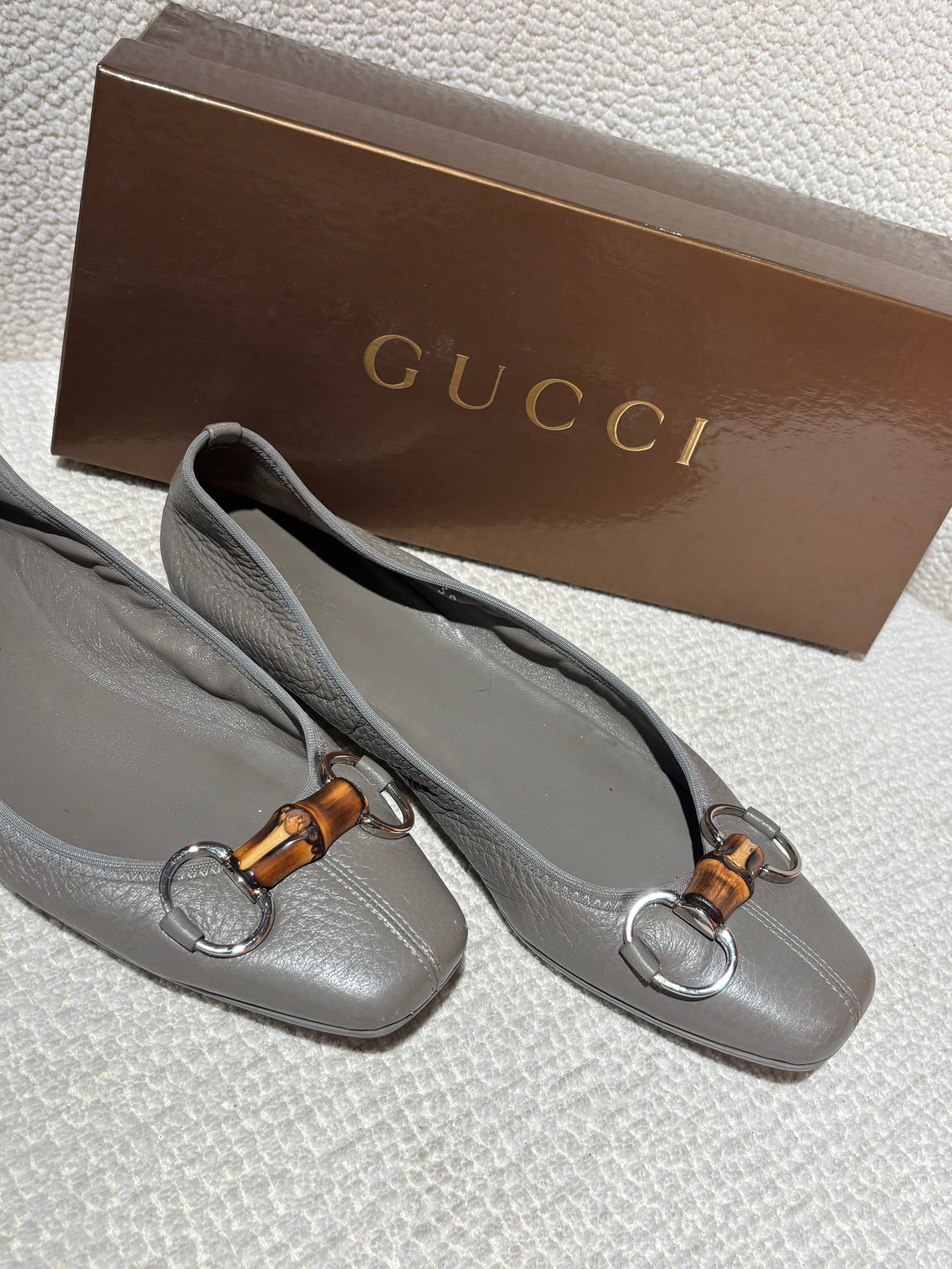 Gucci Ballerina - Grey Leather with Bamboo Bit - EU 38.5