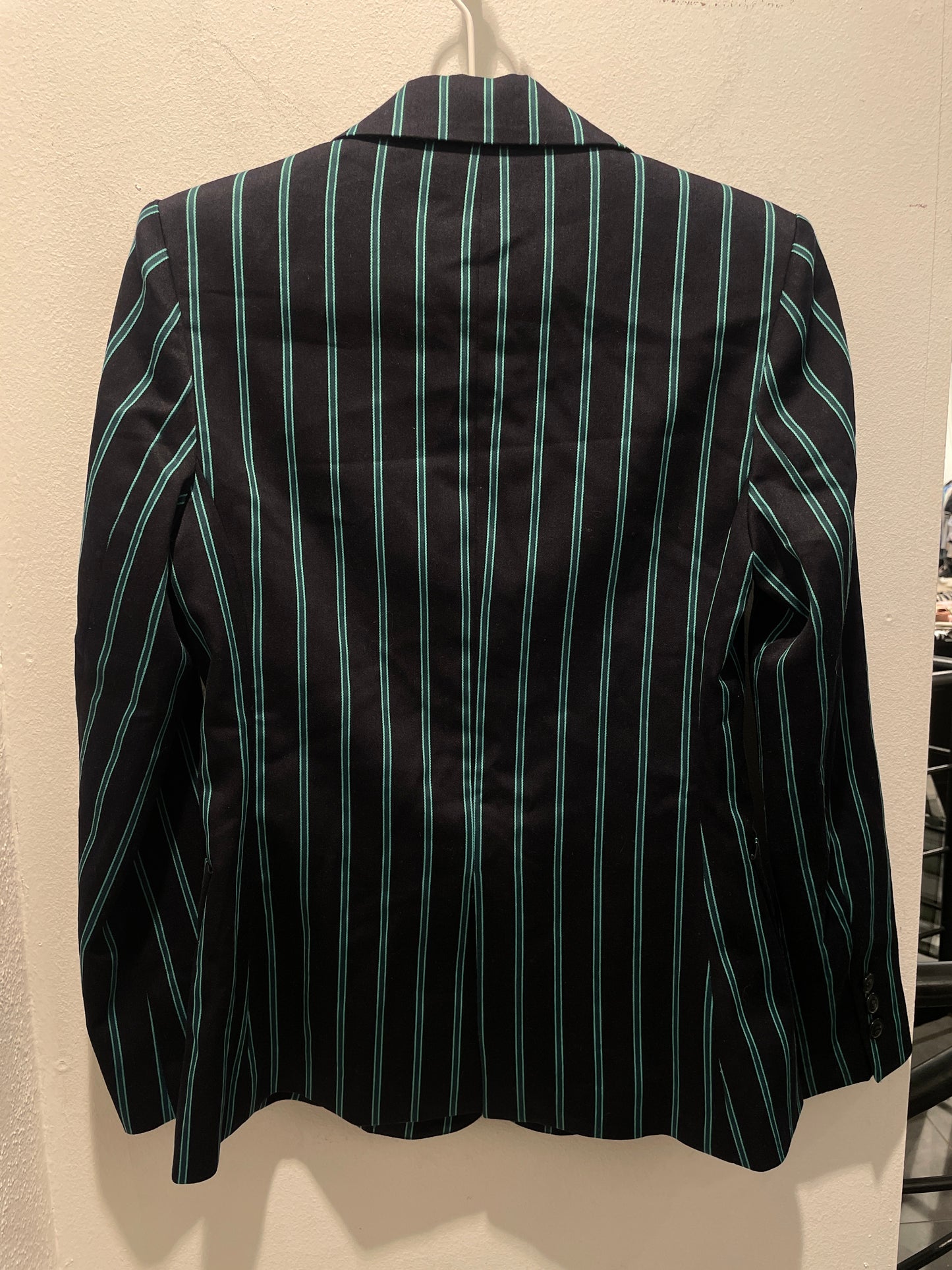 Dea Kudibal — Tailored Black Blazer with Teal Green Pinstripes - S