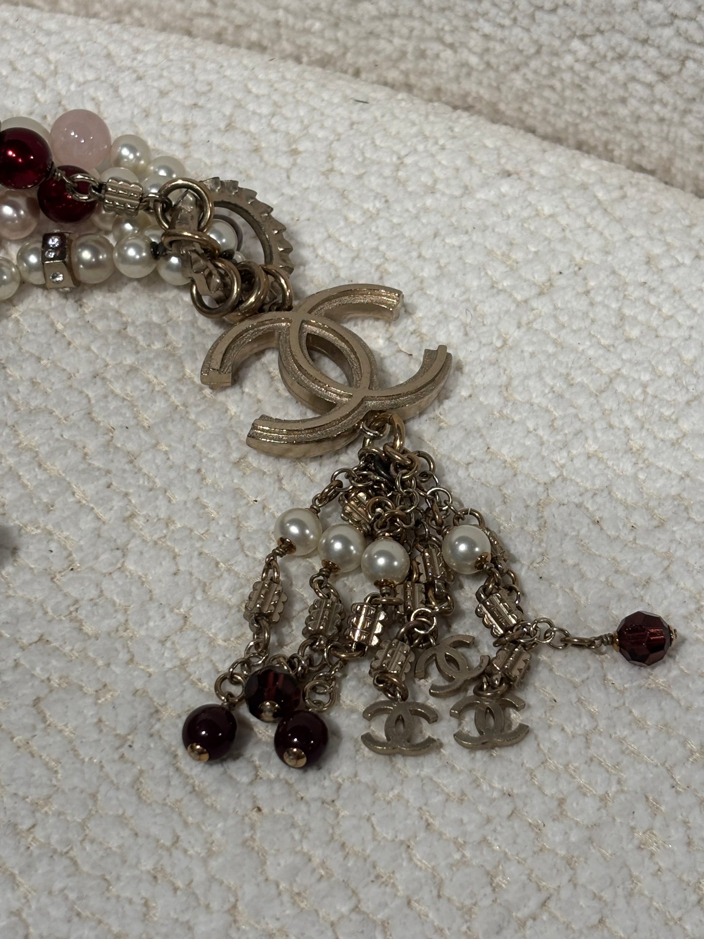 Chanel Pearl Statement Necklace/Belt – Multicolour with CC Logo