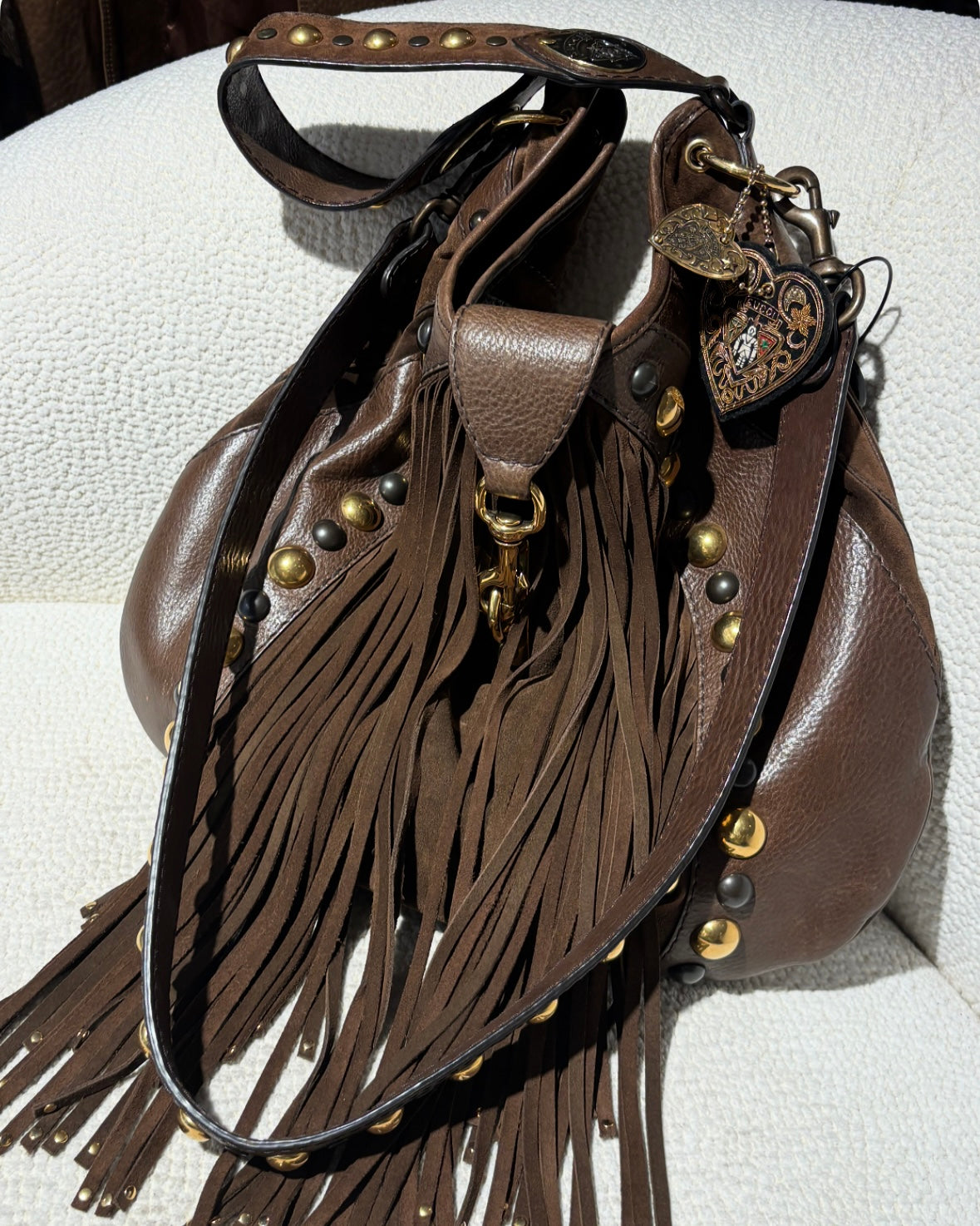 Gucci Fringe Bag – Suede & Leather with Stud Details