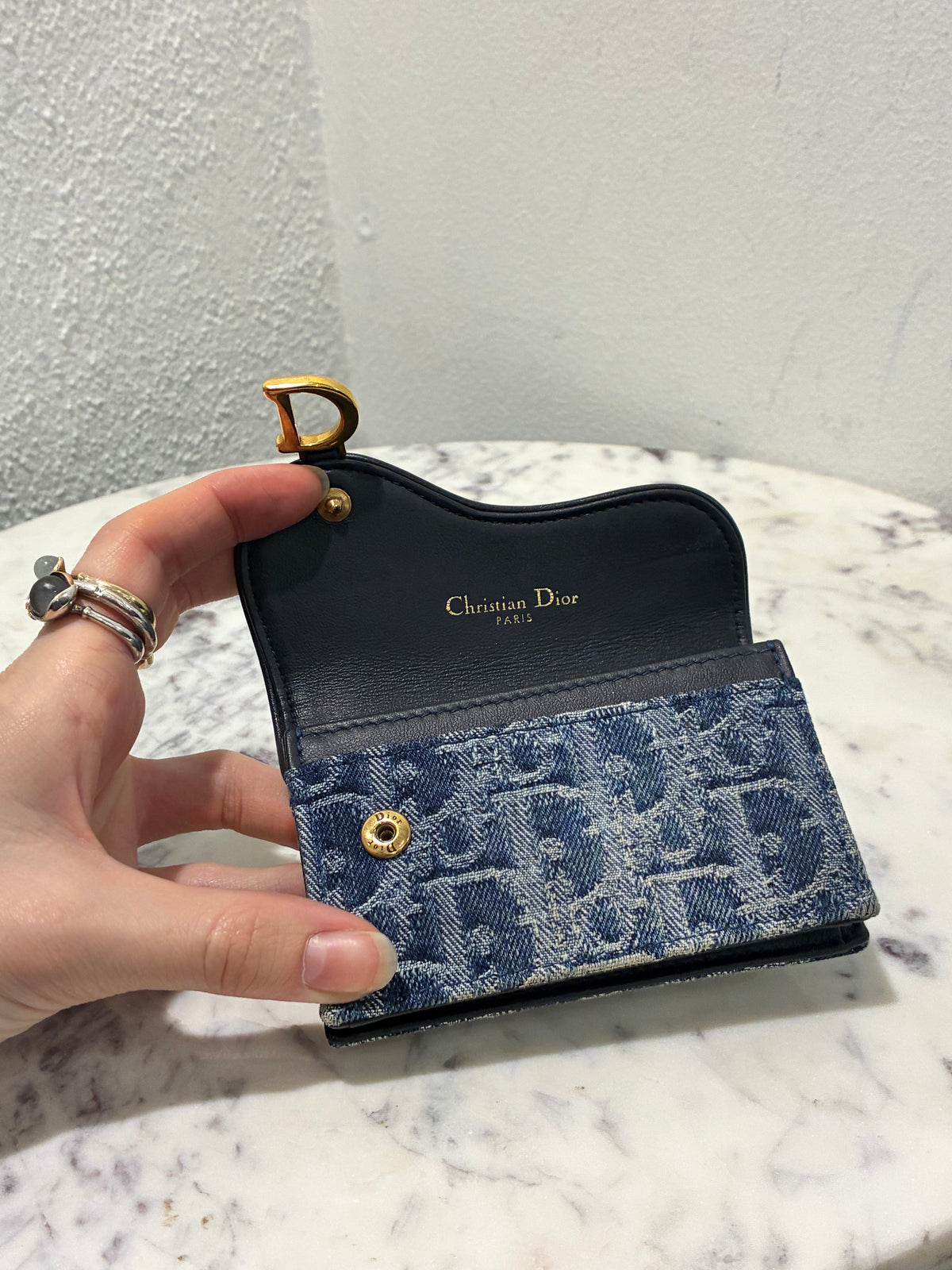 Dior Saddle Card Holder – Blue Denim