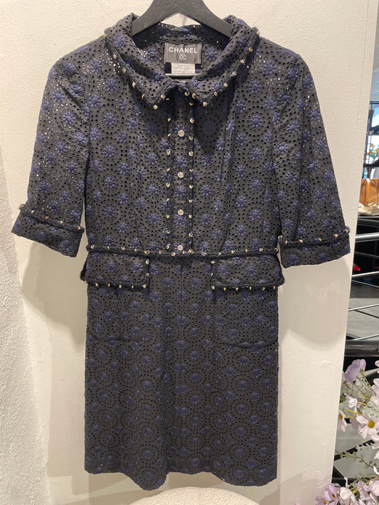 Chanel dress - Black & Navy Broderie Anglaise & CC bottons - EU36
