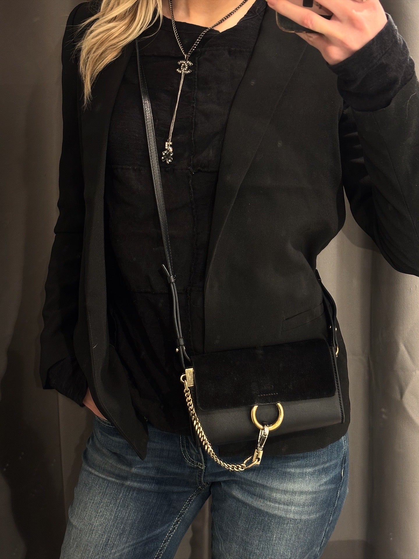 Chloé Mini Faye Bag - Black Leather & Suede