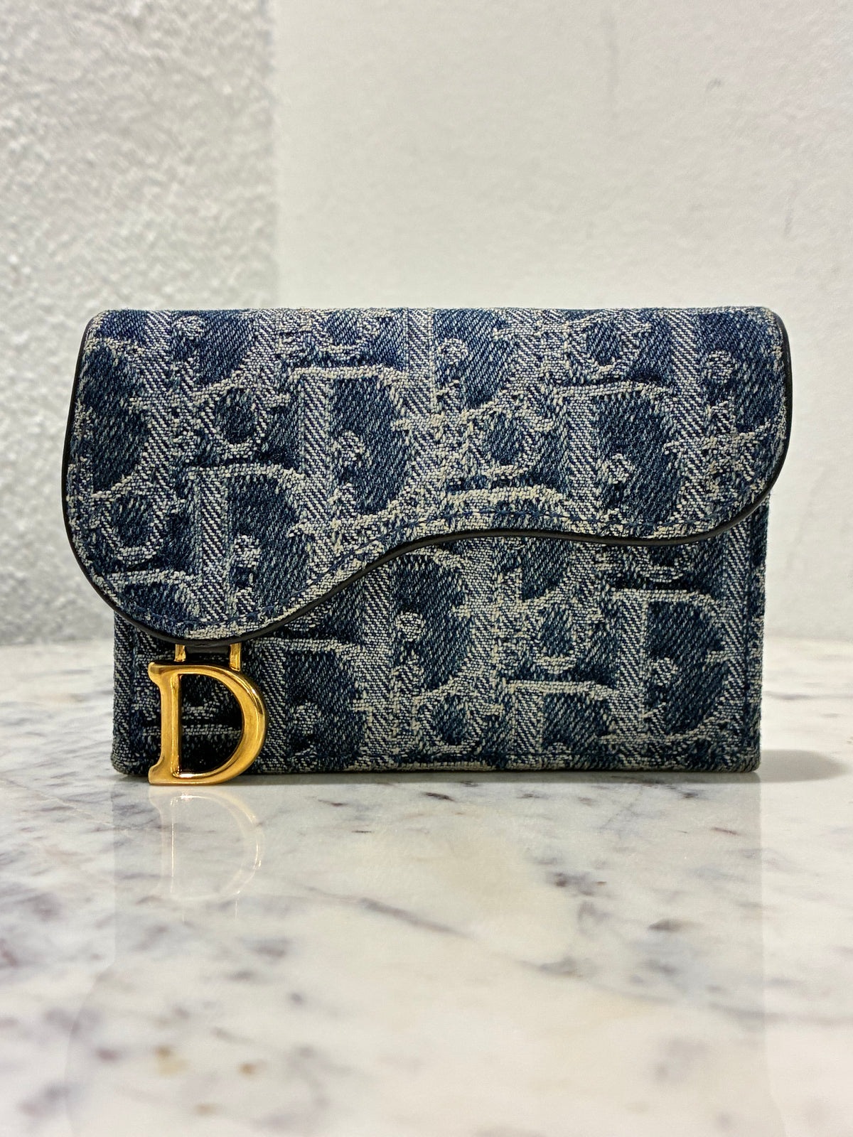Dior Saddle Card Holder – Blue Denim