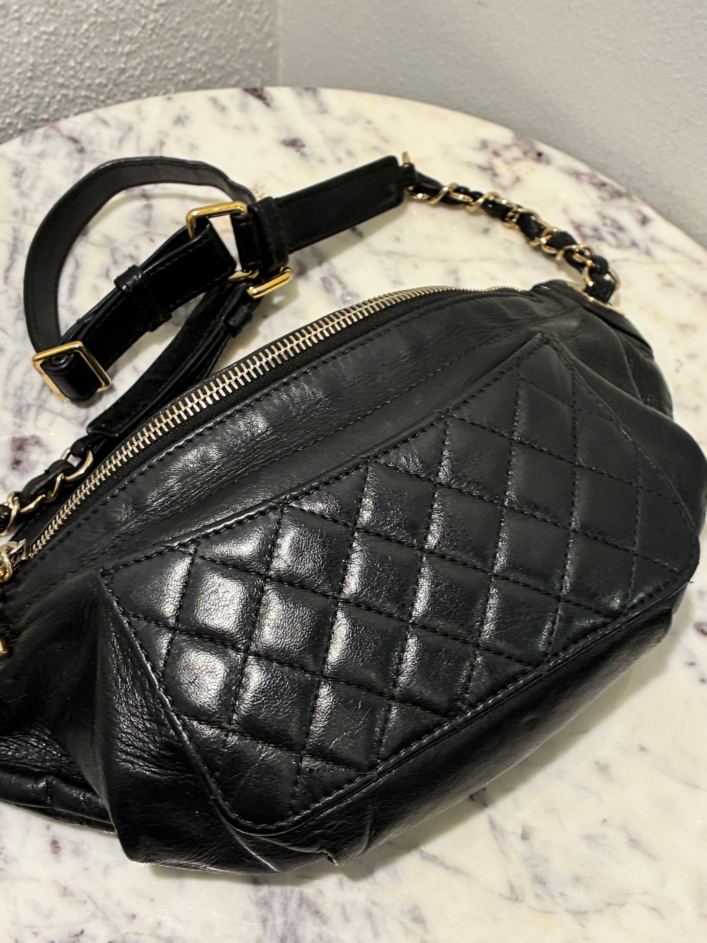 Chanel Crossbody / Bumbag - Black Lambskin with Gold Hardware