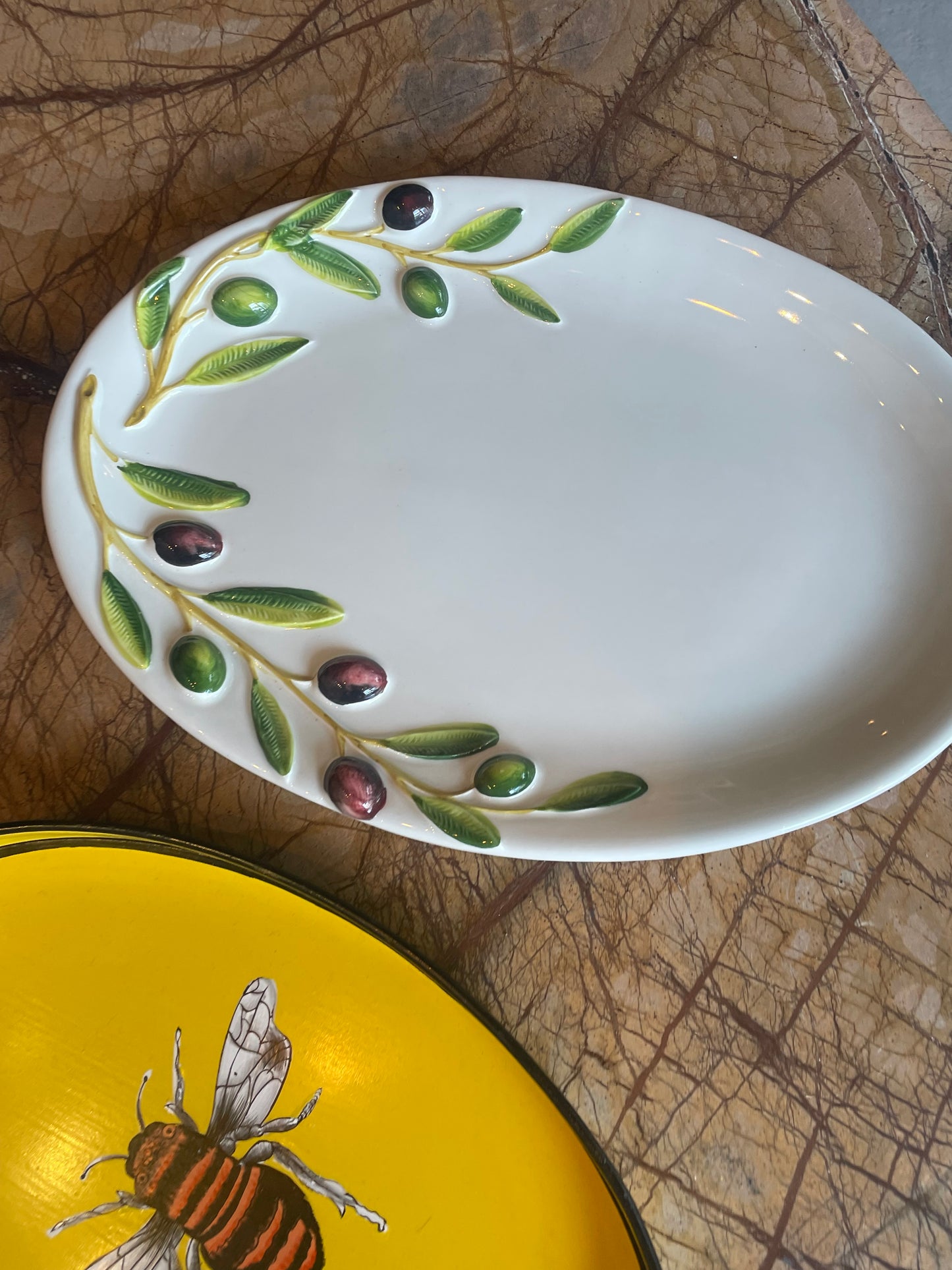 Medium aflangt fad m. olivenranker - Italiensk porcelæn
