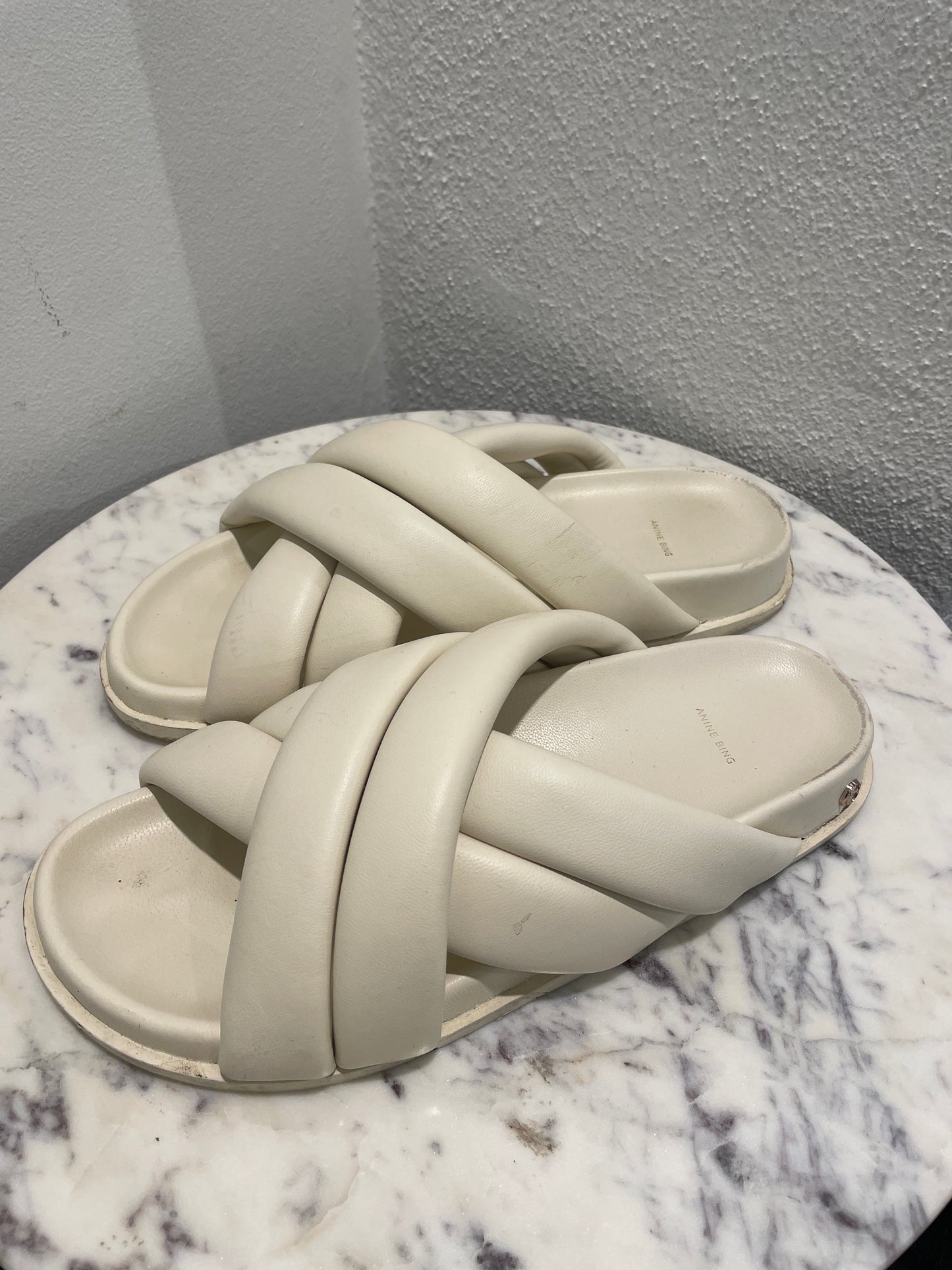 Anine Bing - Lizzie Slides – Off-white leather sandals - 39