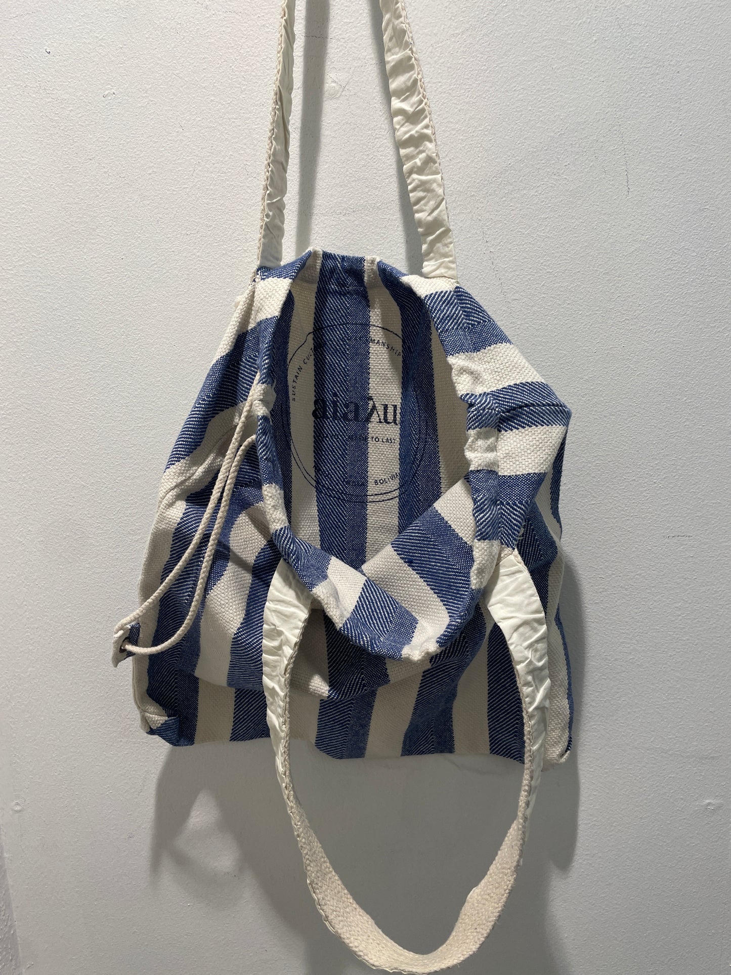 Aiayu Blue and White Striped Organic Cotton Tote Bag - M