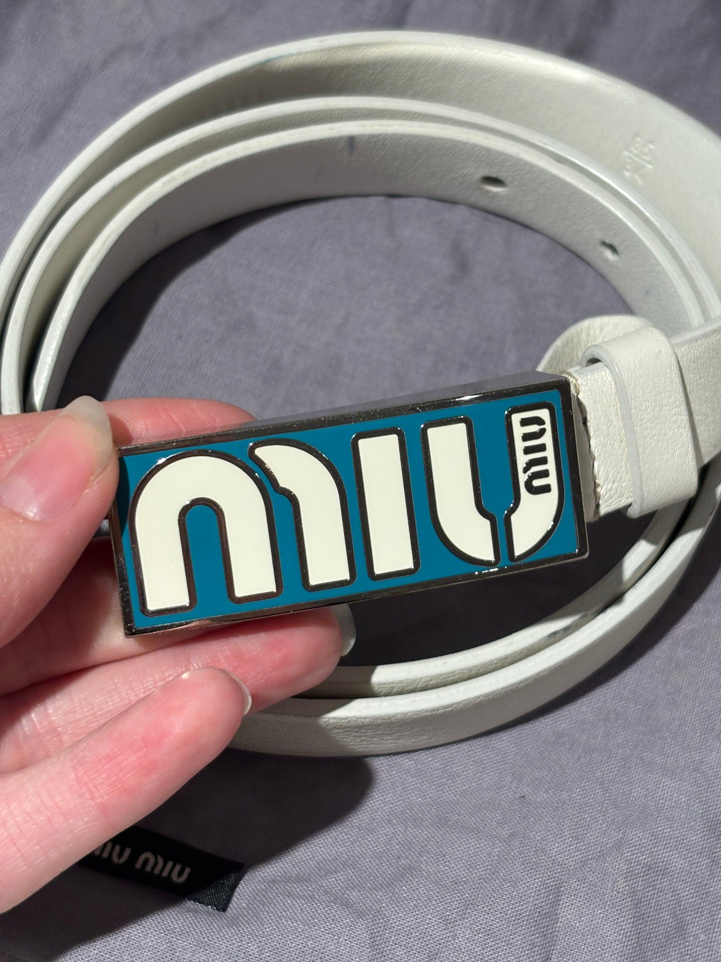 Miu Miu Belt - White Leather & Turquoise Buckle
