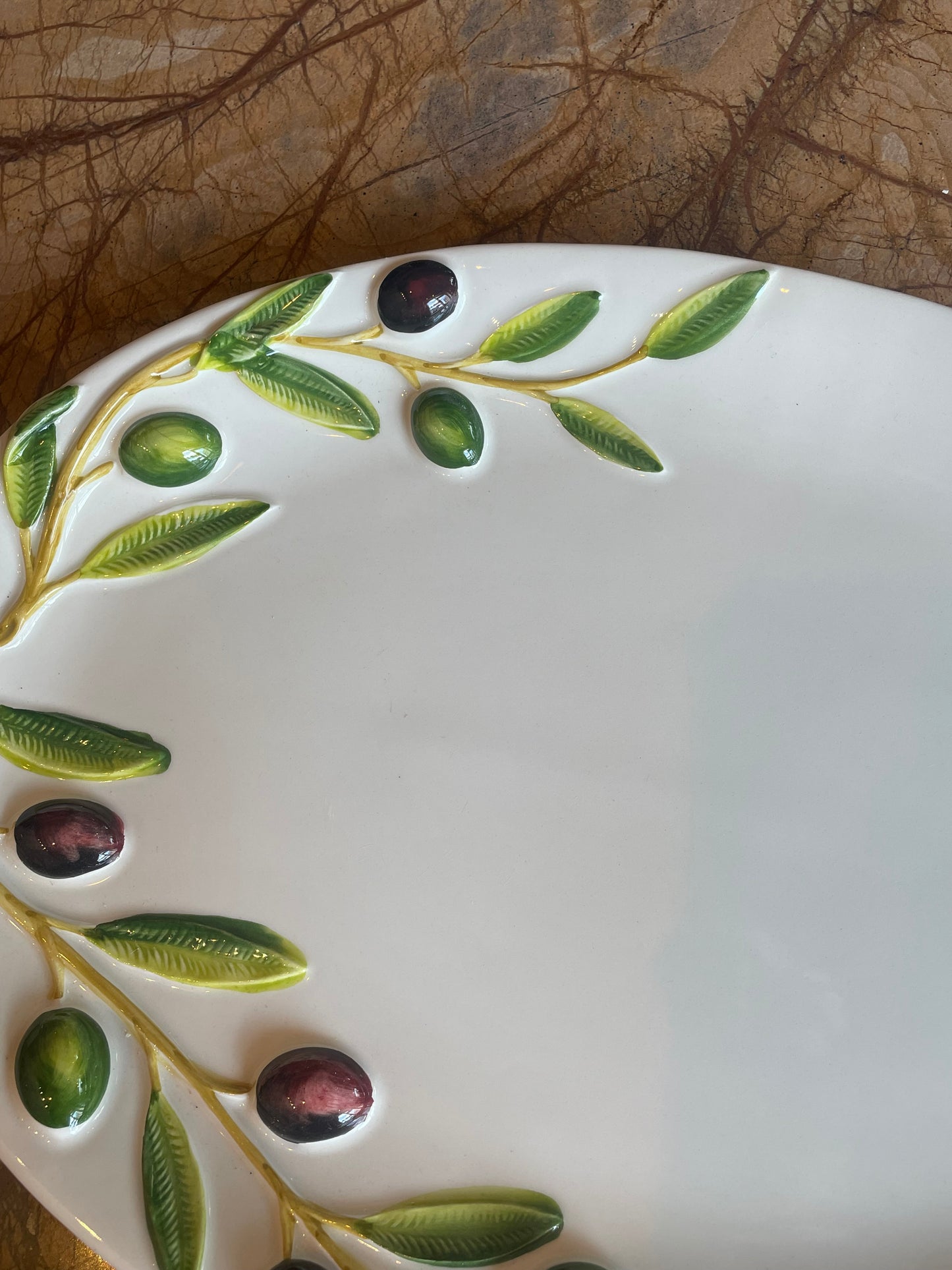 Medium aflangt fad m. olivenranker - Italiensk porcelæn