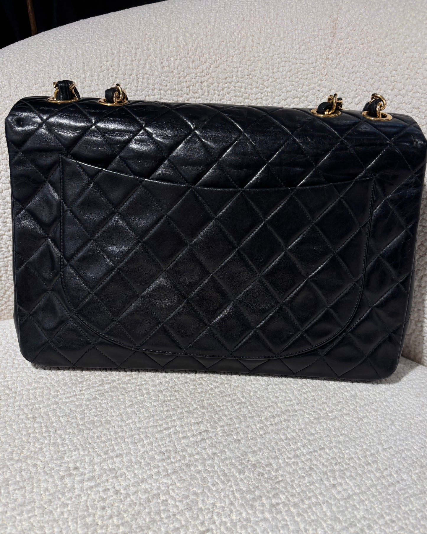 Chanel Vintage XL Classic Flap Bag – Black Lambskin & 24K Gold Hardware