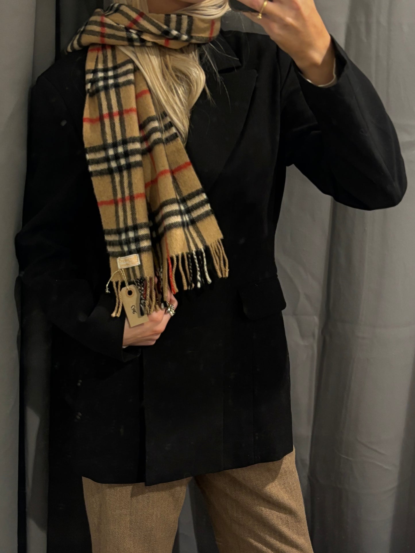 Burberry Cashmere Scarf – Brown, Black & Red
