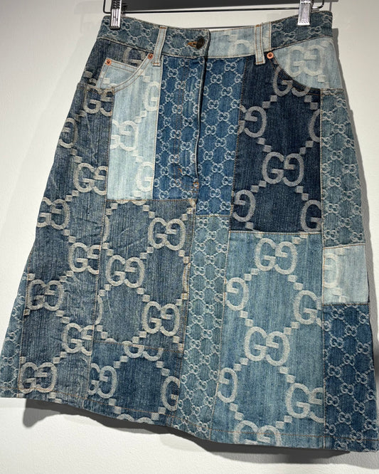 Gucci Skirt – GG Jaquard  Patchwork Denim - EU 36