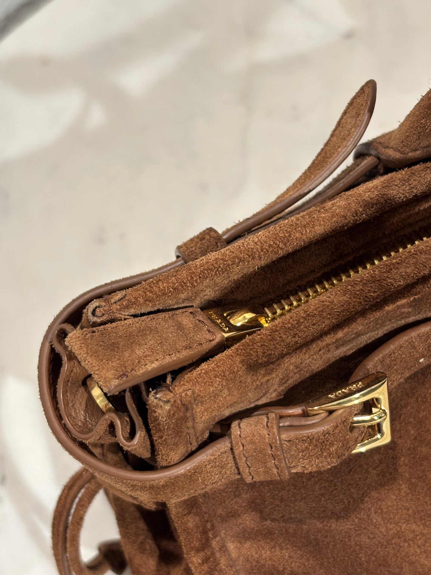 Prada - Suede Triangle Medium Bonnie - Cinnamon - Medinas Wardrobe