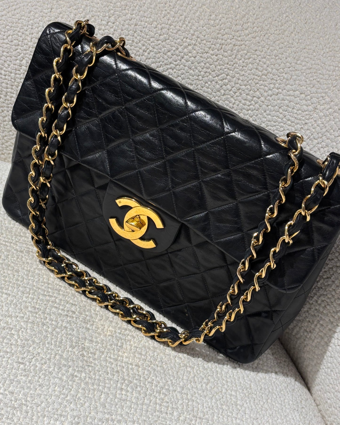 Chanel Vintage XL Classic Flap Bag – Black Lambskin & 24K Gold Hardware