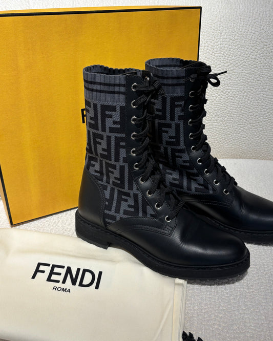Fendi Boots - Leather & Stretch - Black & Grey