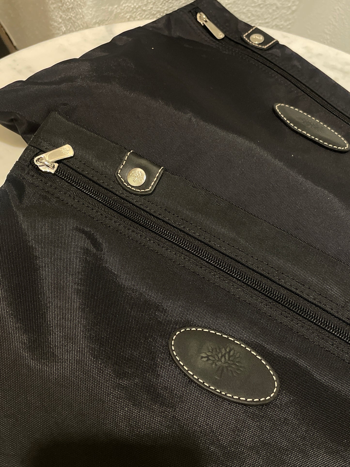 Classic Mulberry Clipper Travel Bag – Black Fabric with Leather Details