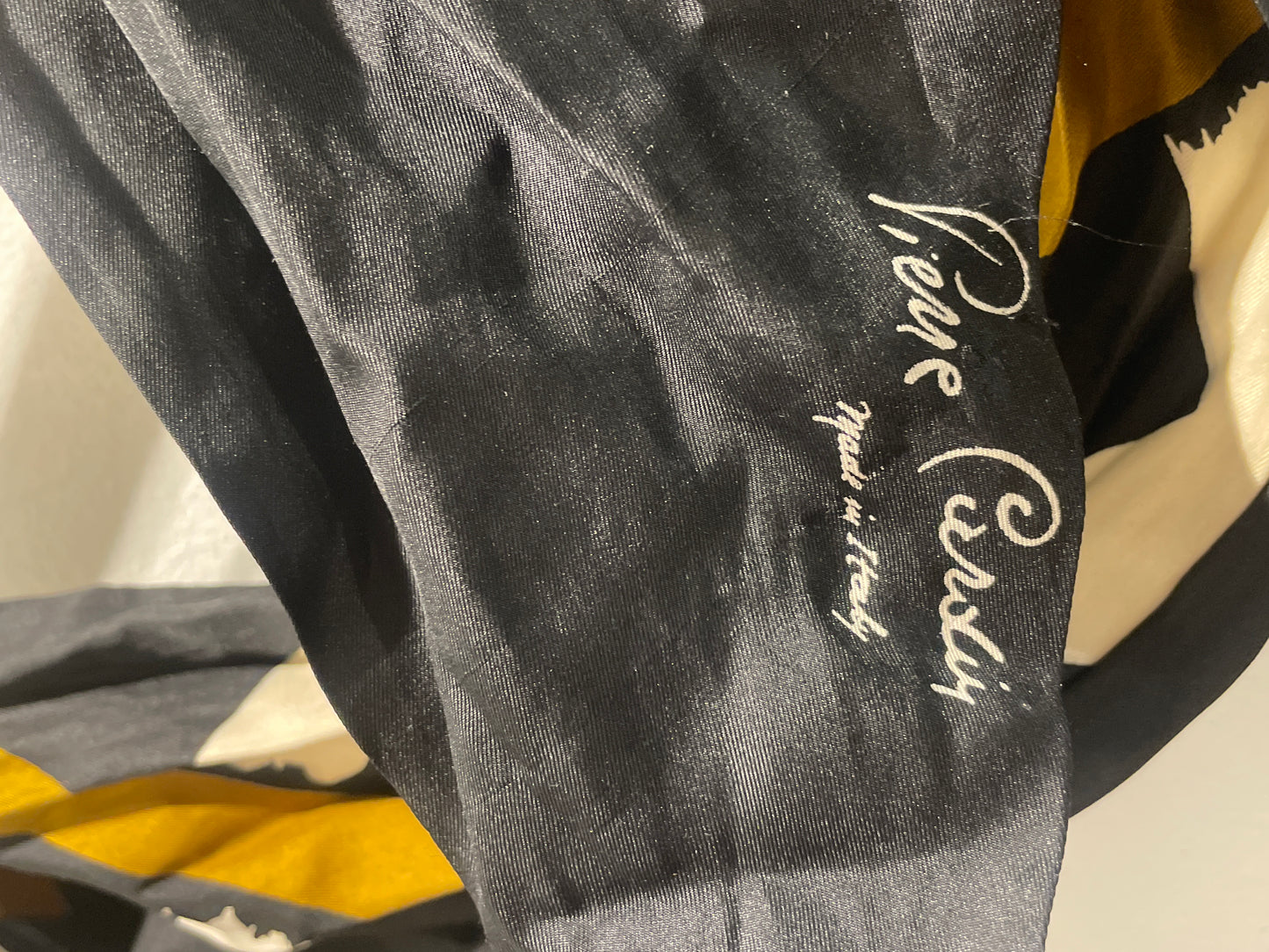 Pierre Cardin - Silk scarf /twilly - Black w. camel - Medinas Wardrobe