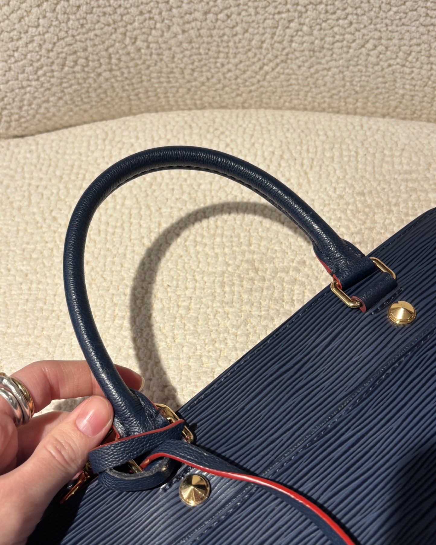 Louis Vuitton Satchel – Blue Epi Leather with Red Trim