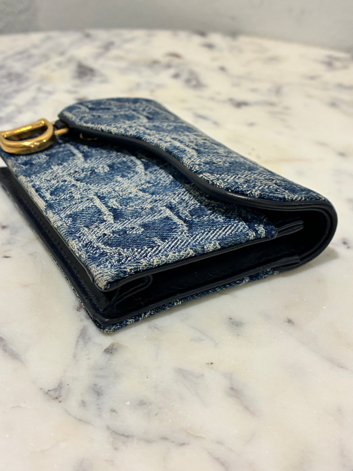 Dior Saddle Card Holder – Blue Denim