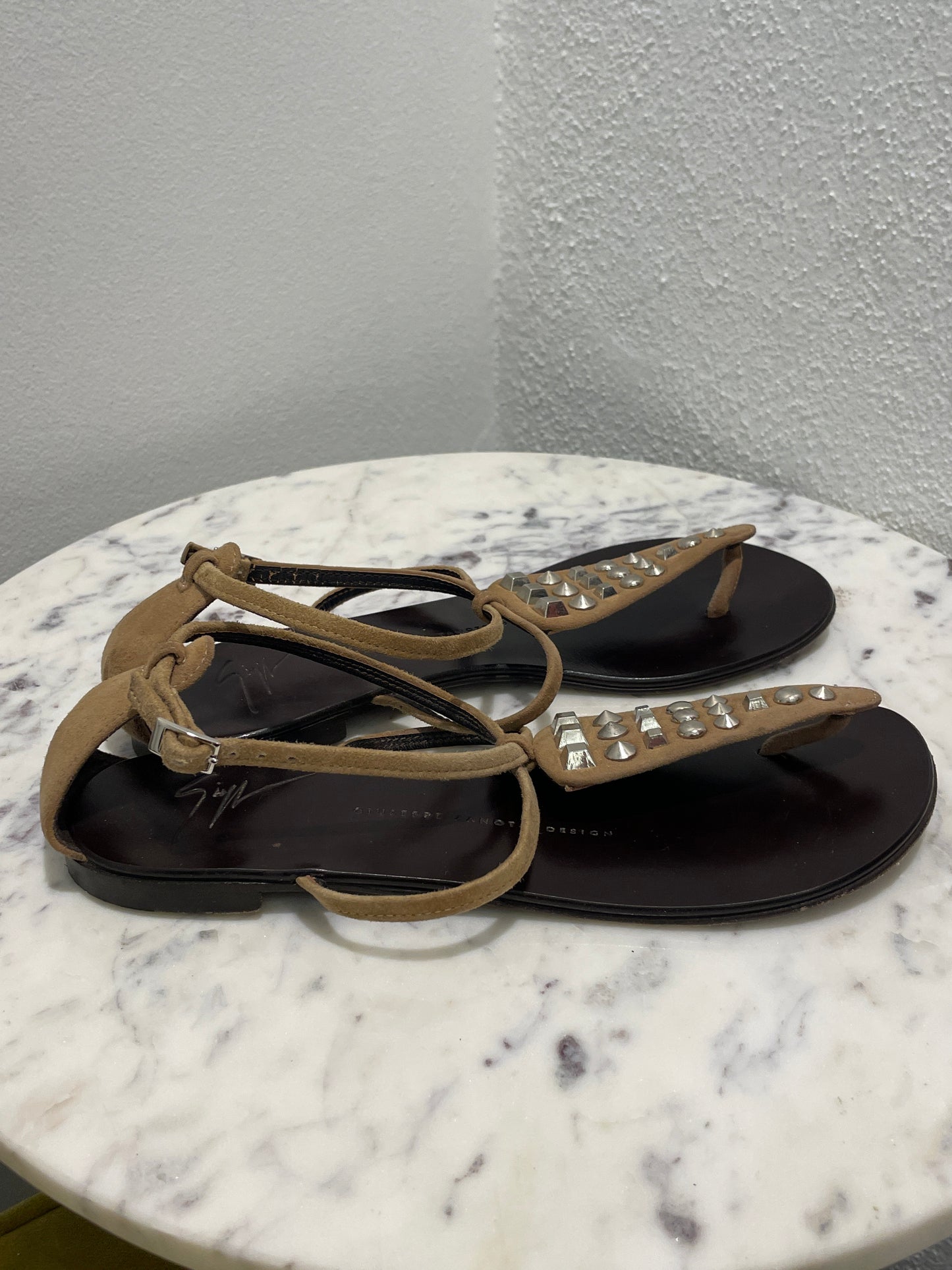 Giuseppe Zanotti - Taupe Suede Studded Sandals - 37,5