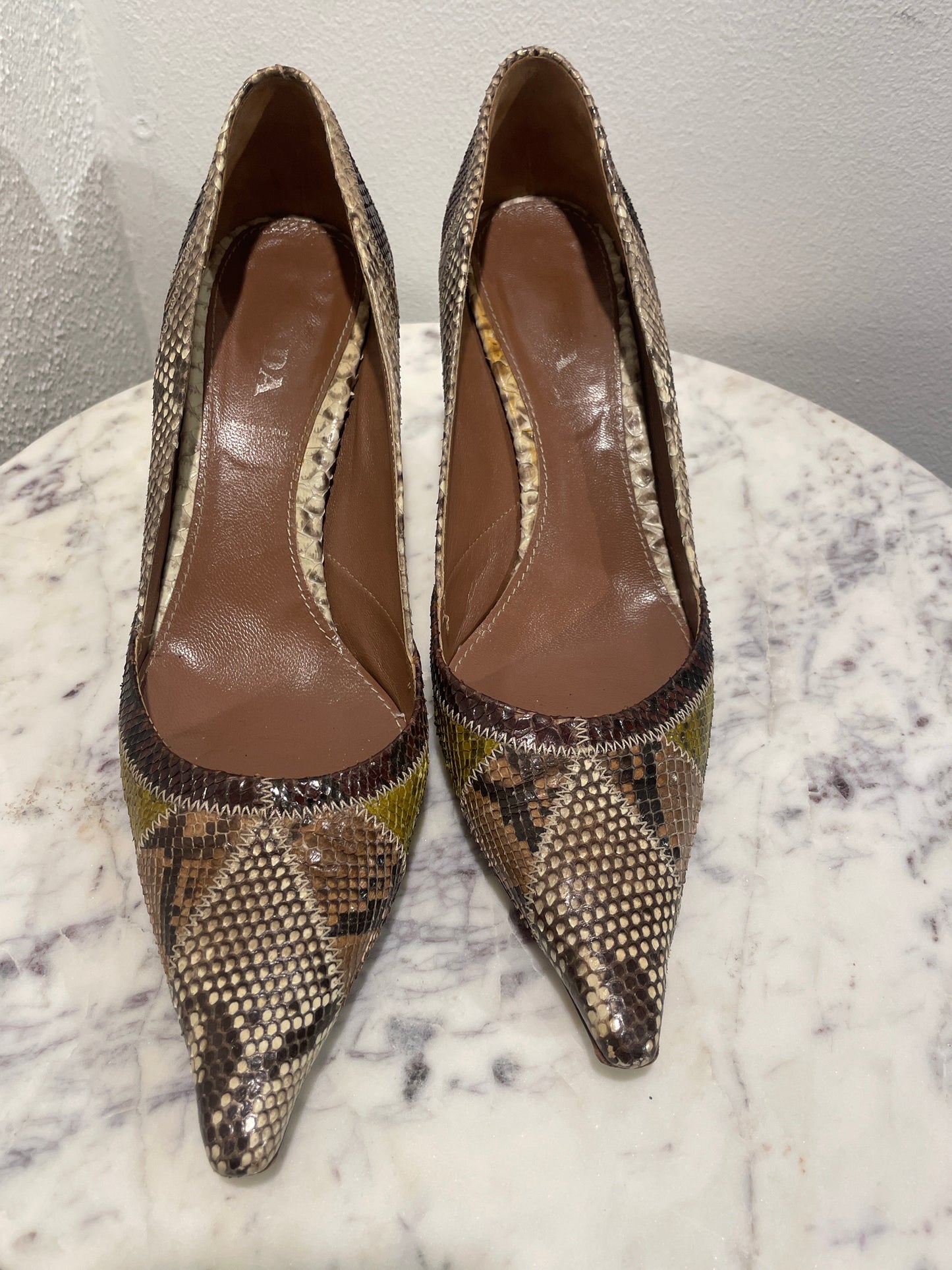 Vintage Prada Patchwork Genuine Python Leather Pointed-Toe Pumps  - 39