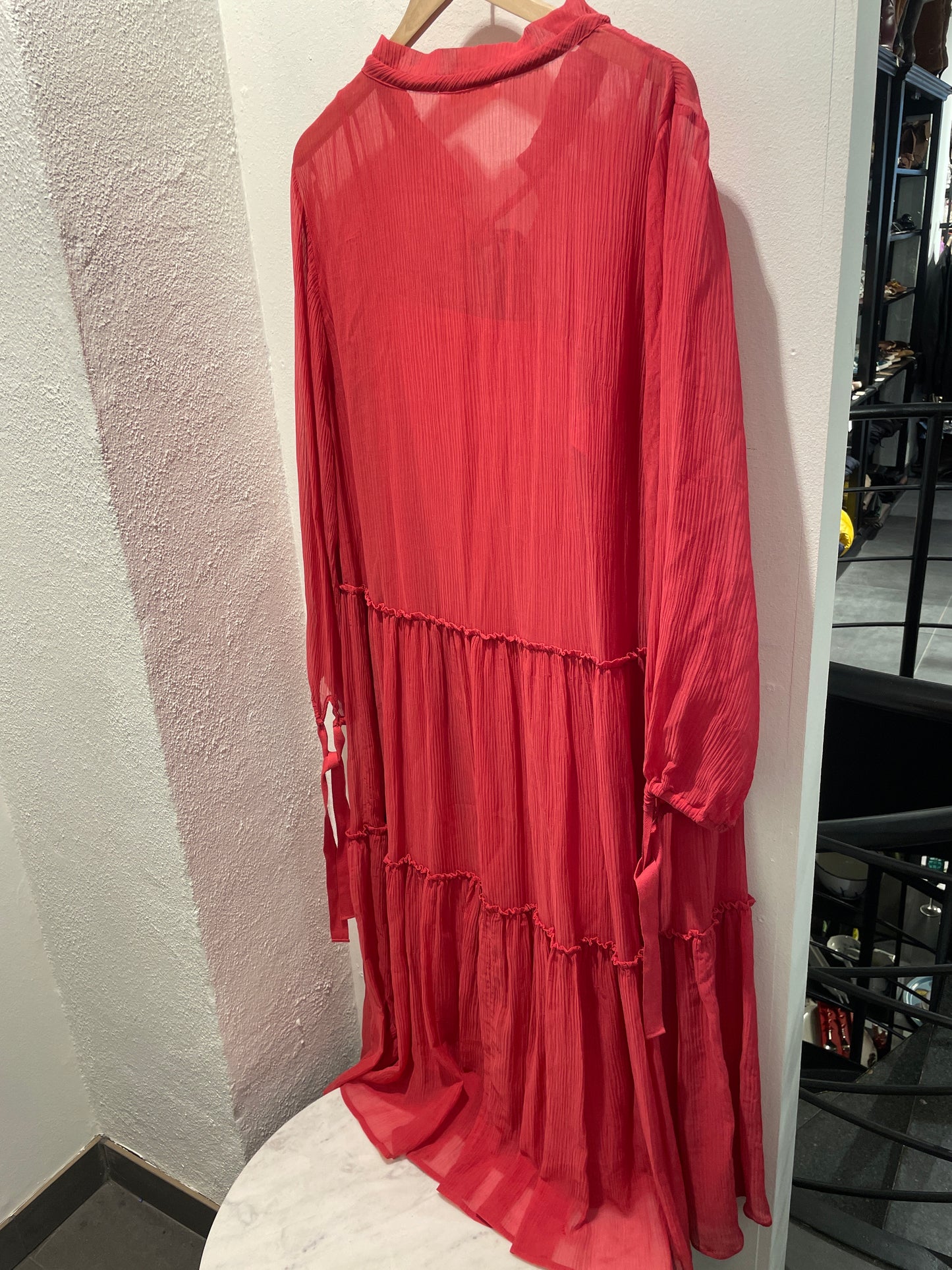See by Chloé Raspberry Red Textured Tiered Dress - L