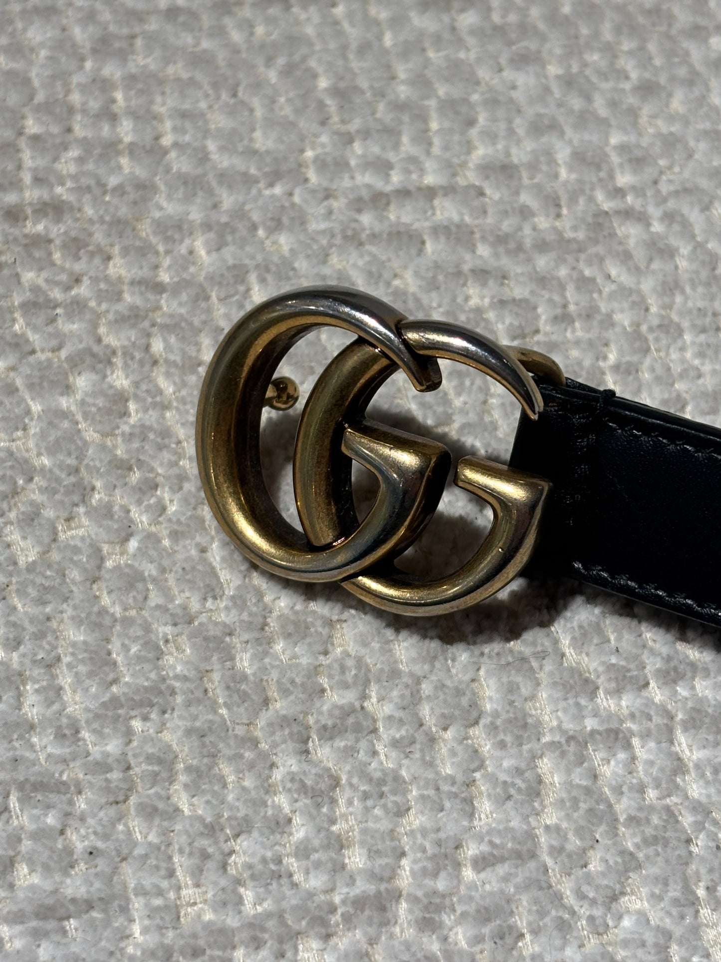 Gucci Marmont Slim Belt - Black with Gold GG Logo - Size 80