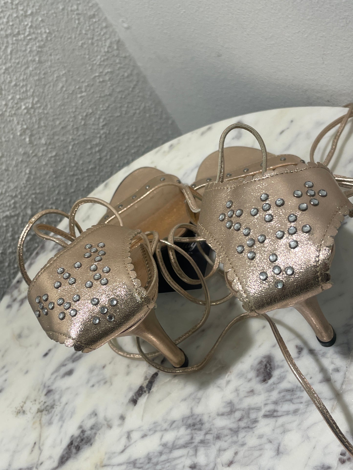 La Perla Metallic Rose Gold Studded Lace-Up Heeled Sandals – 37