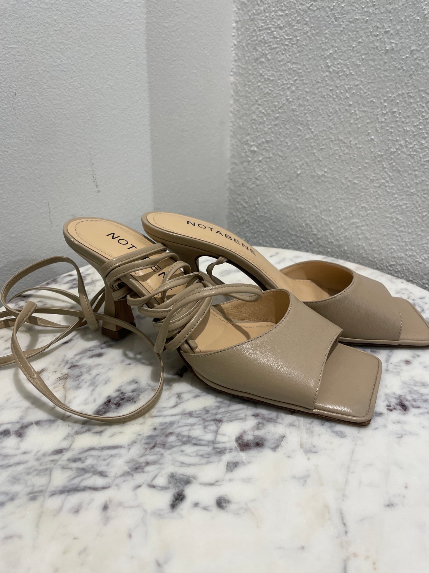 Notabene Lace-Up Leather Sandals – Size 38 - Beige