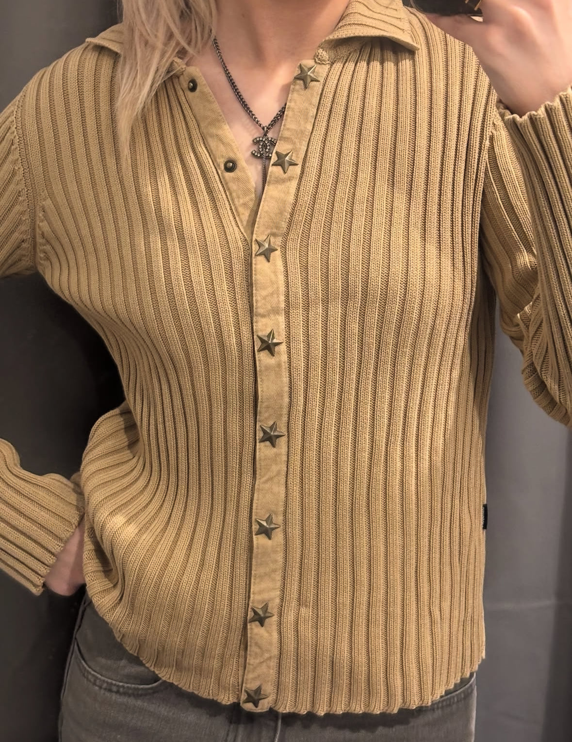 Moschino Cardigan - Camel/Sand with Star Buttons - Size S
