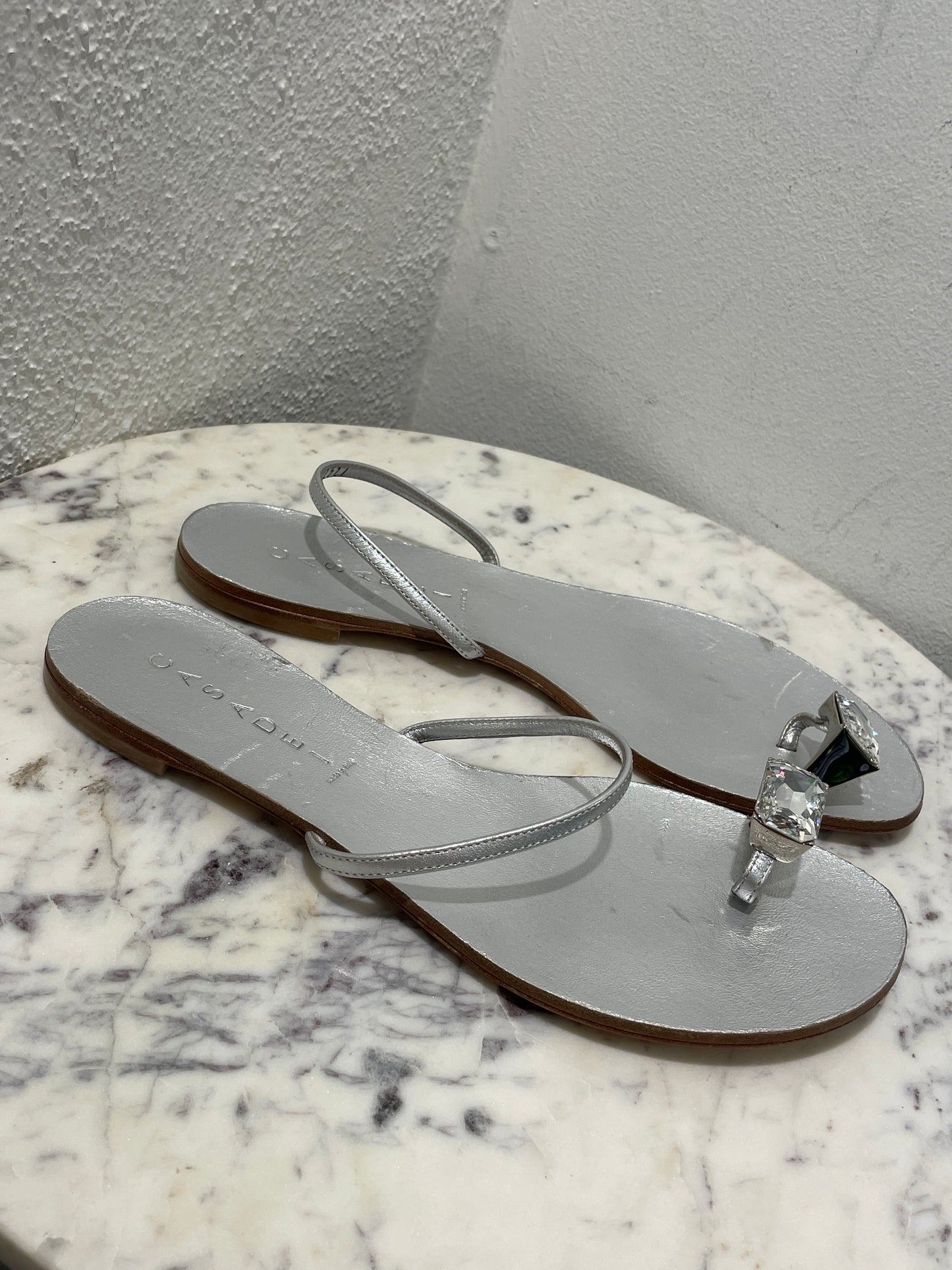 Casadei Soraya Crystal Toe-Ring Sandals – Size EU 39 (IT 9) / Silver