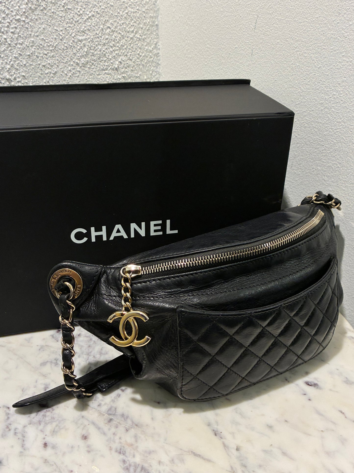 Chanel Crossbody / Bumbag - Black Lambskin with Gold Hardware