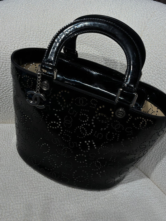 Chanel Handbag –  Black Perforated Patent Leather