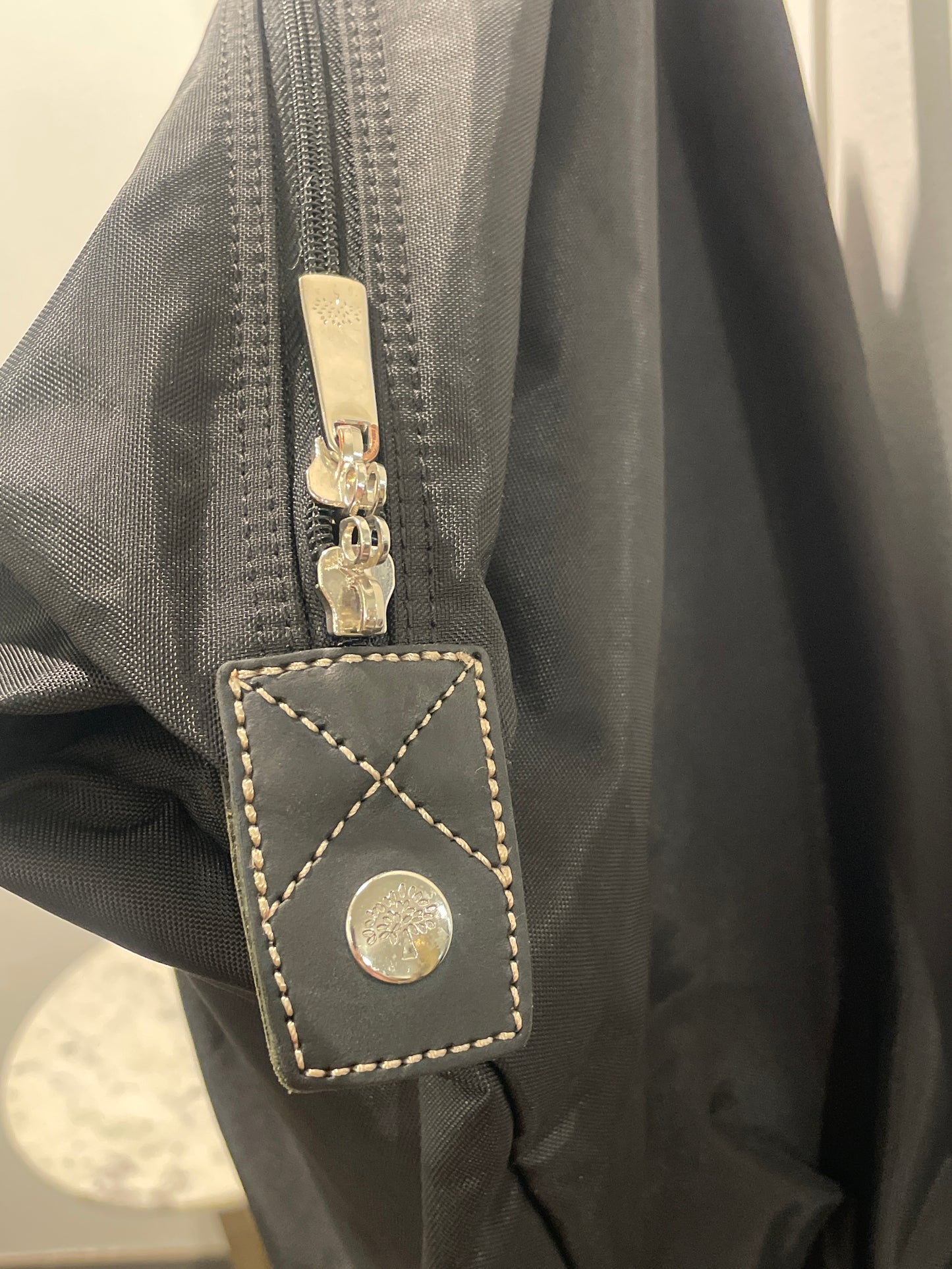 Classic Mulberry Clipper Travel Bag – Black Fabric with Leather Details