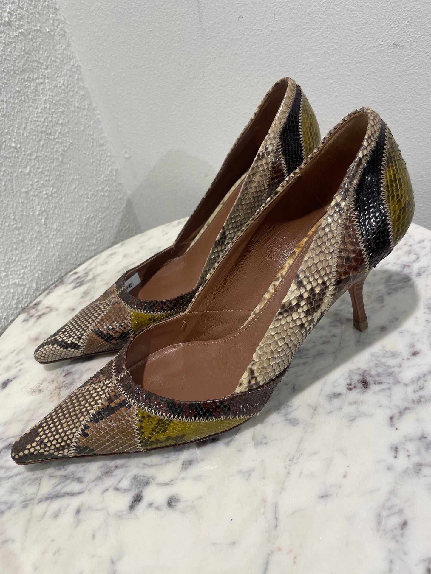 Vintage Prada Patchwork Genuine Python Leather Pointed-Toe Pumps  - 39