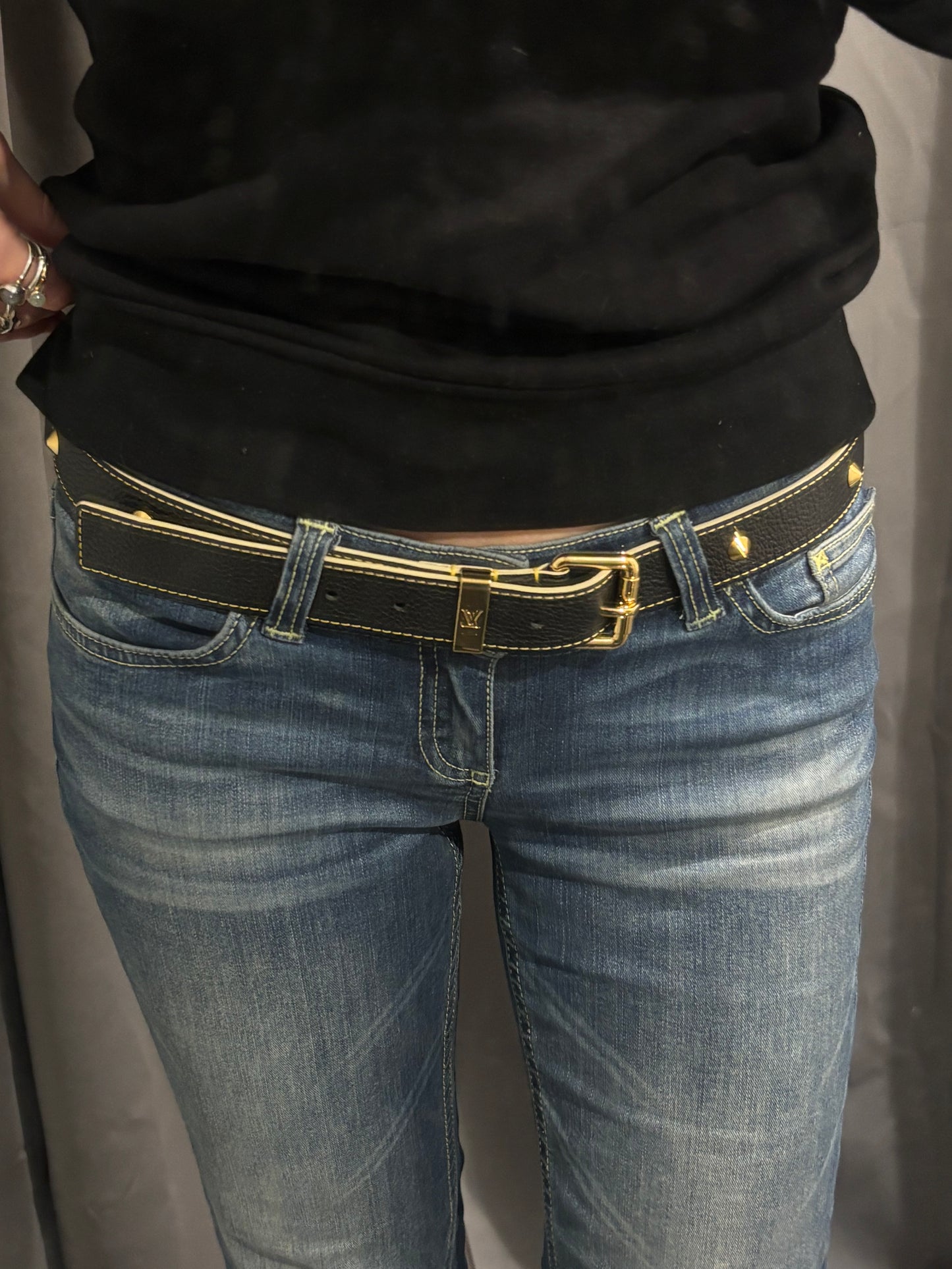 Louis Vuitton Belt - Black with Gold Details - Size 90