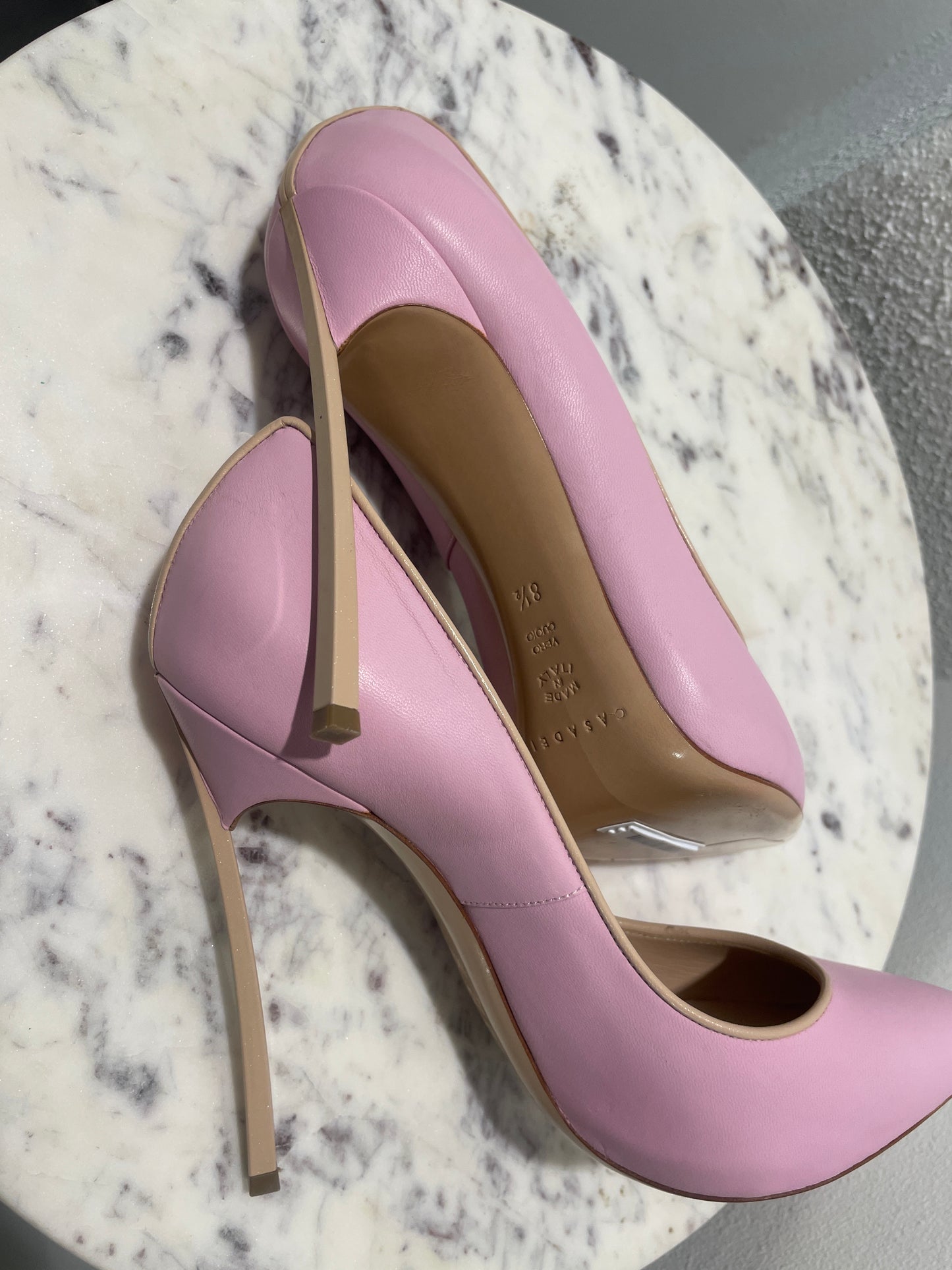 Casadei Classic Pastel Pink 'Blade' Steel Heel Pumps – Brand New & Unworn - 38,5