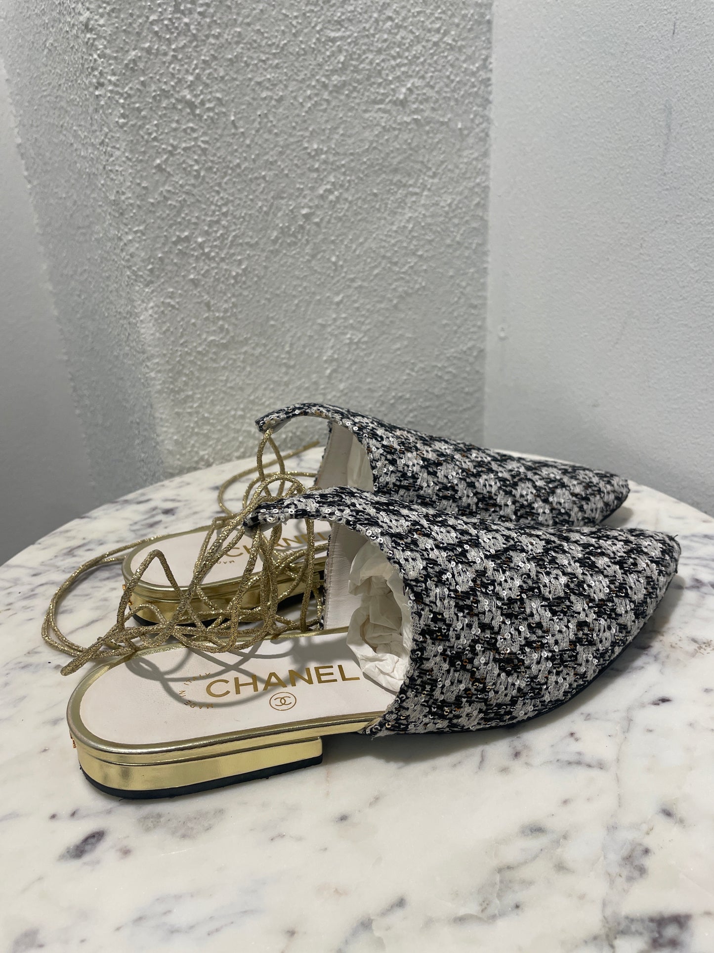 Chanel - Tweed Lace-Up Mules - 38C