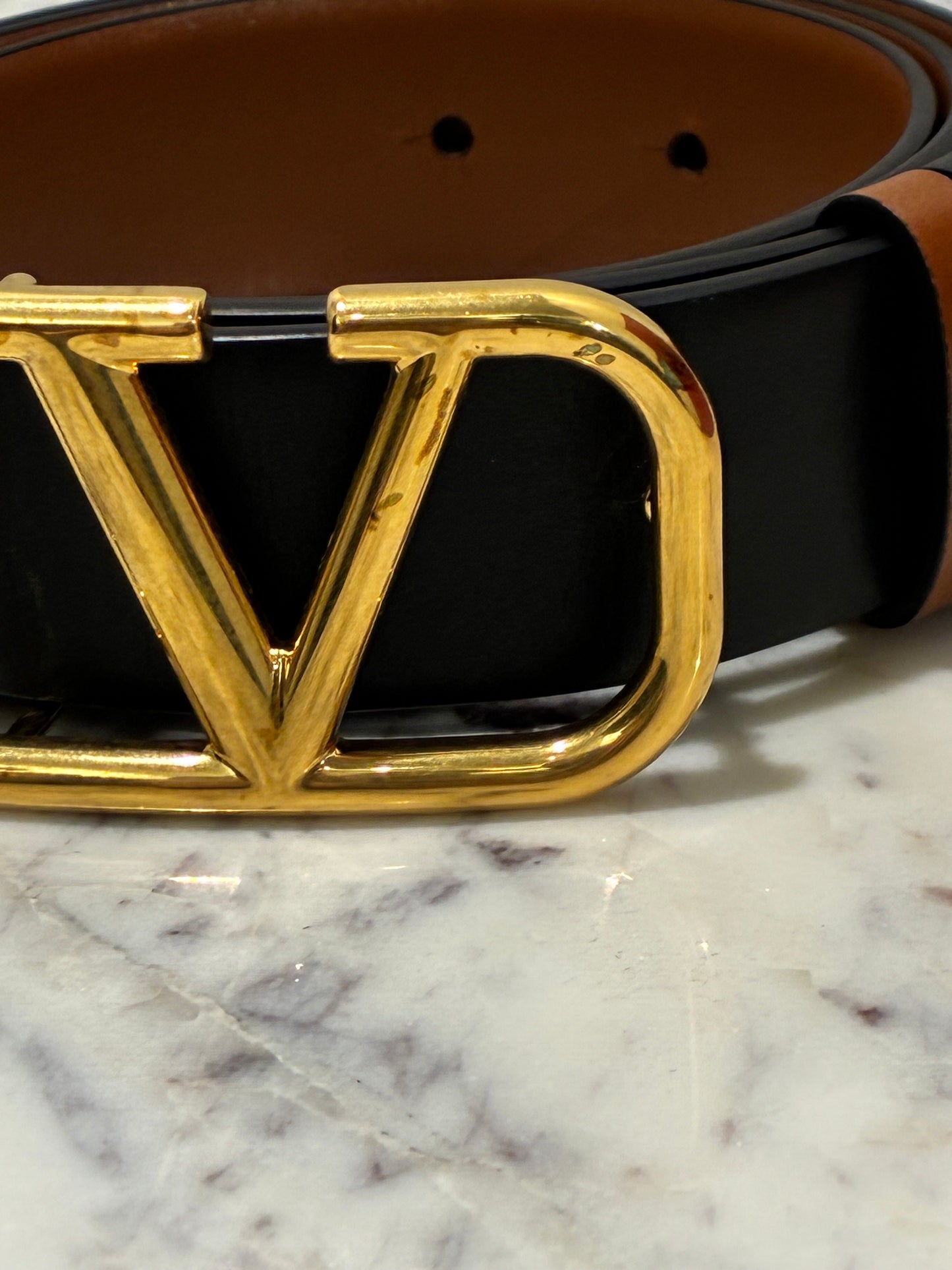 Valentino VLogo Reversible Belt - Black & Brown w. Gold Logo - Size 85