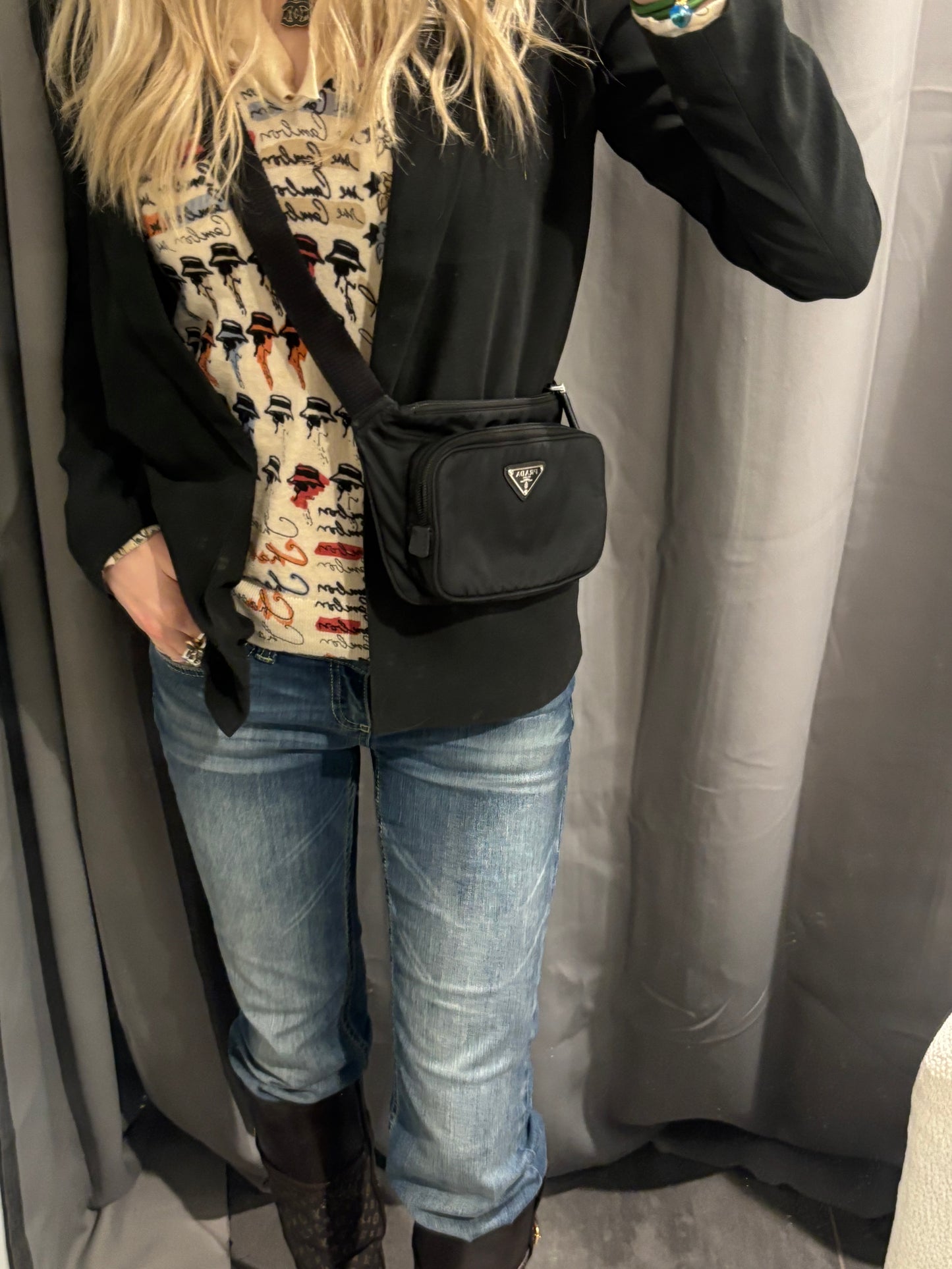 Prada Crossbody Bag - Black Nylon & Silver Logo