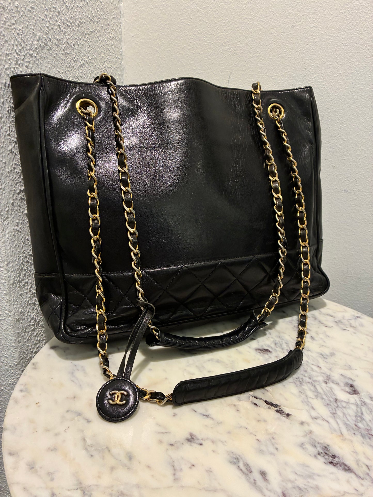 Chanel Vintage Tote - CC Detail - Black Lambskin & 24K Gold Hardware
