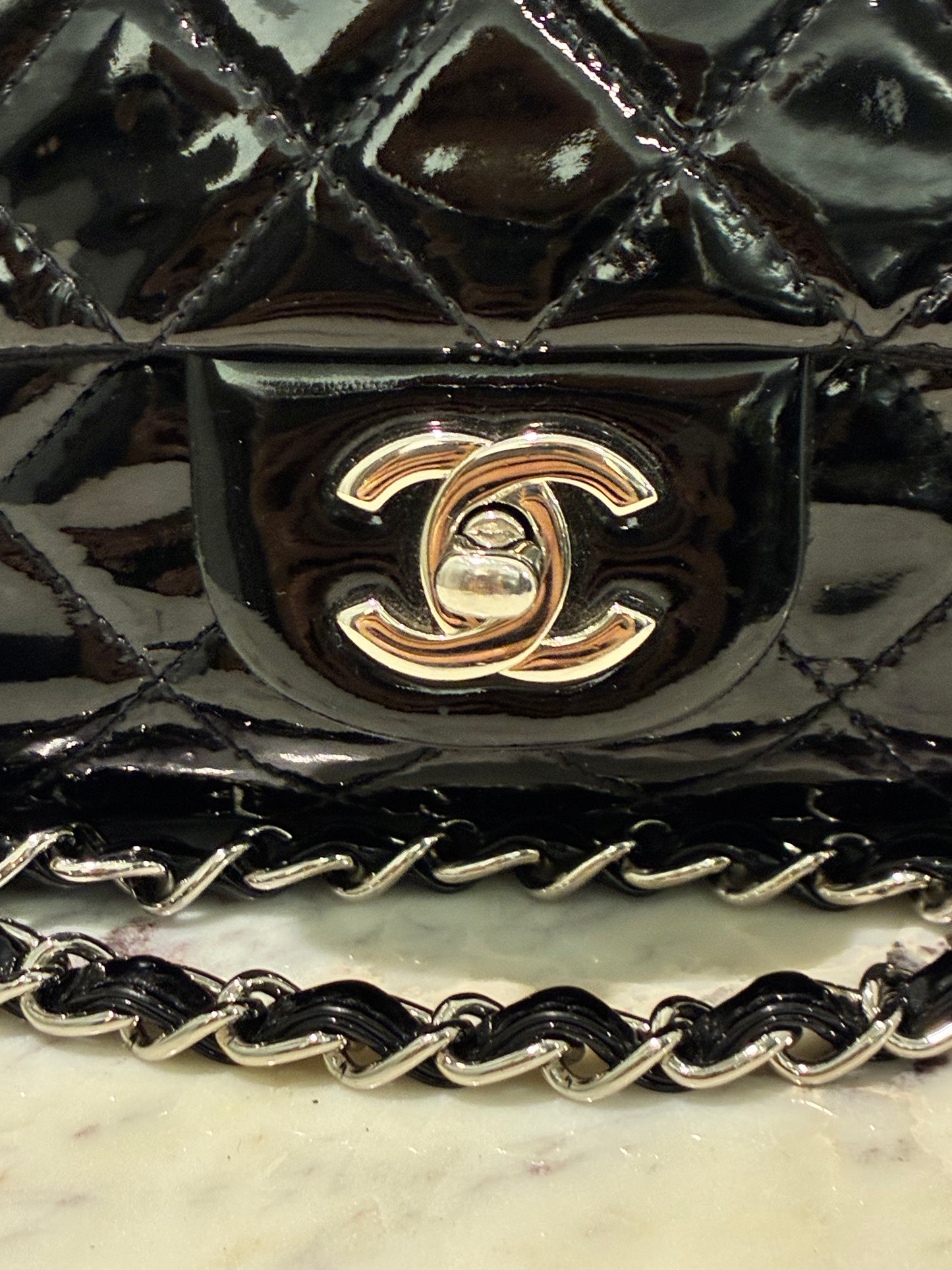 Chanel Medium Single Flap – Black Patent Leather & Silver Hardware